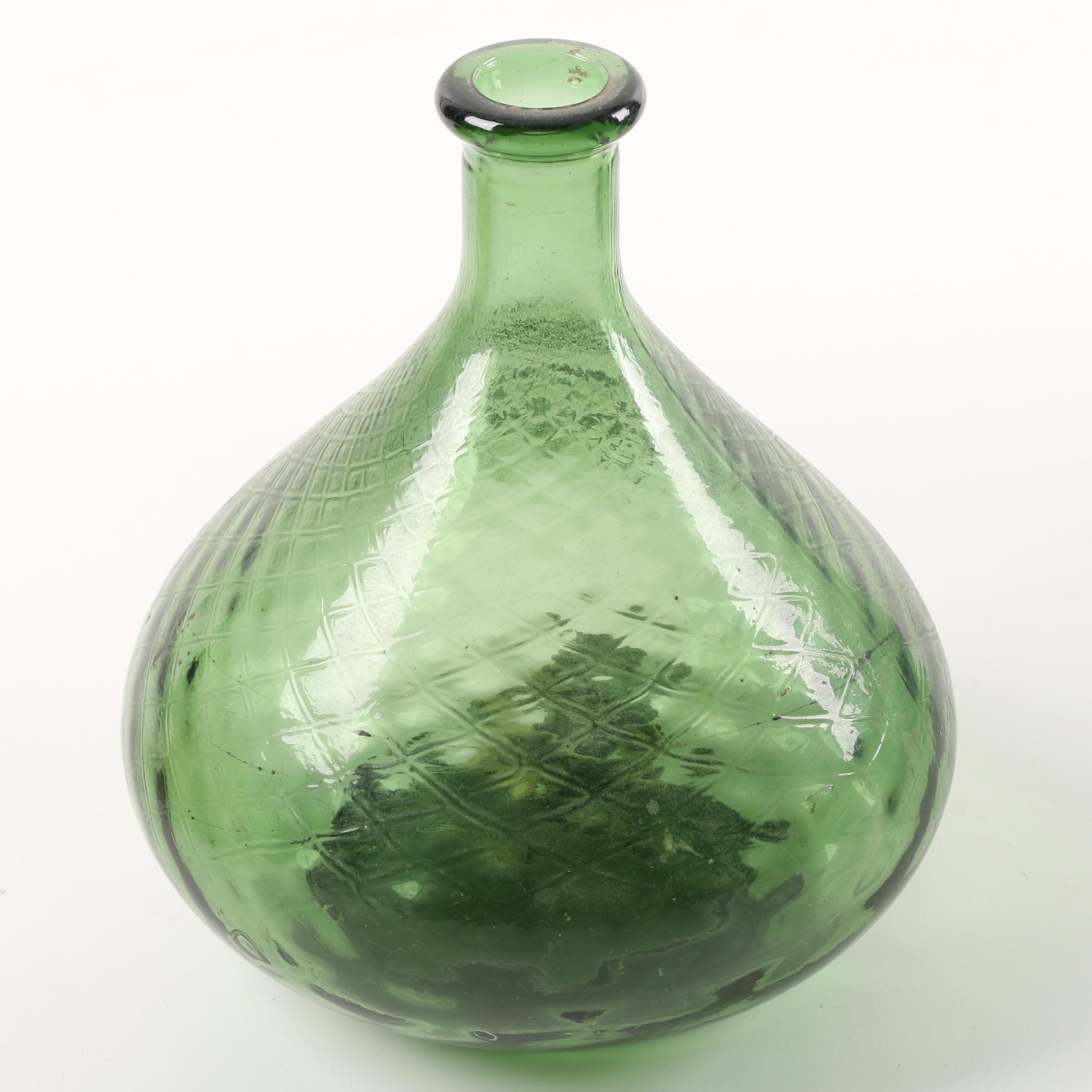 Vintage Green Glass Italian Wine Bottles, Decanters and Vases