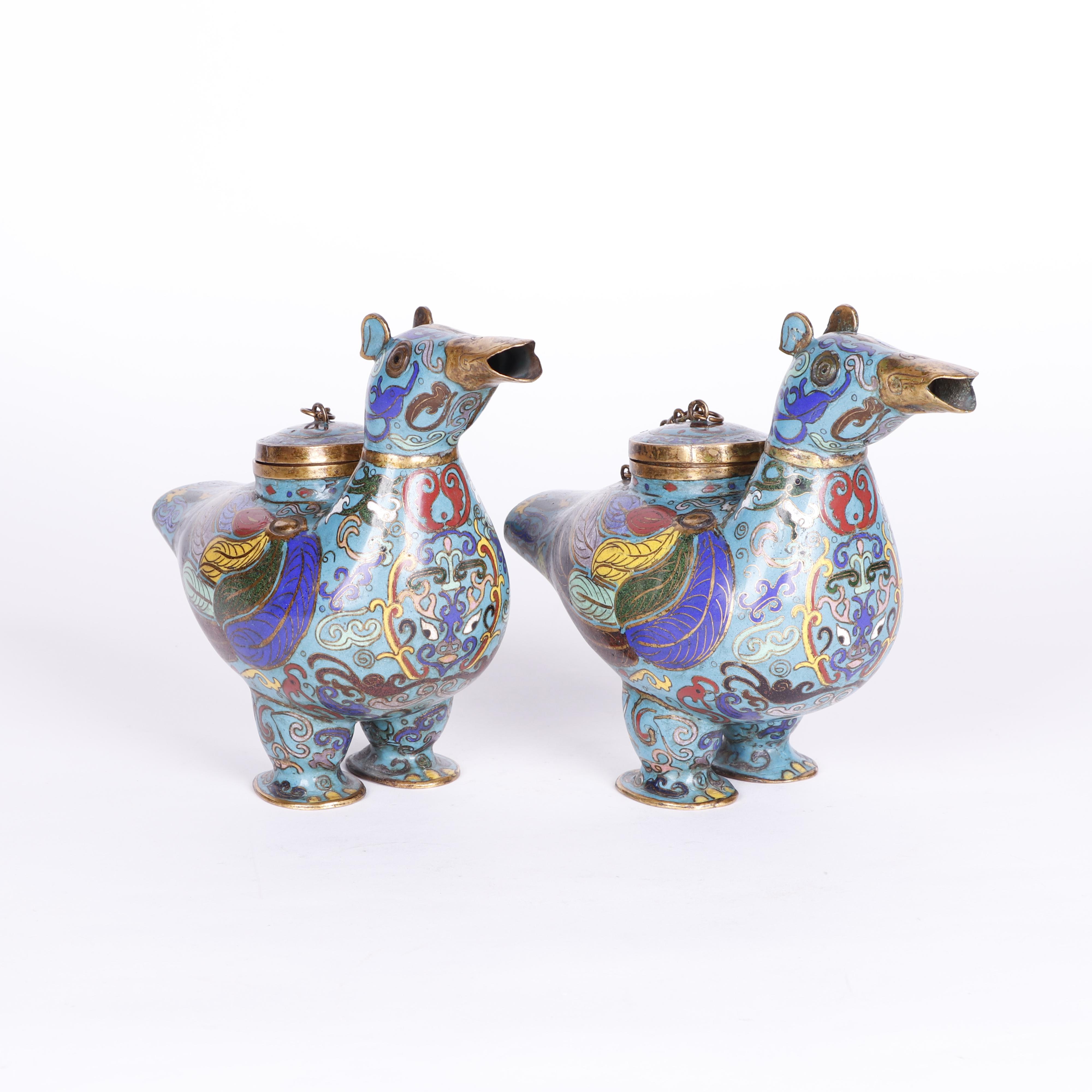 Chinese Cloisonné Figurative Duck Censers