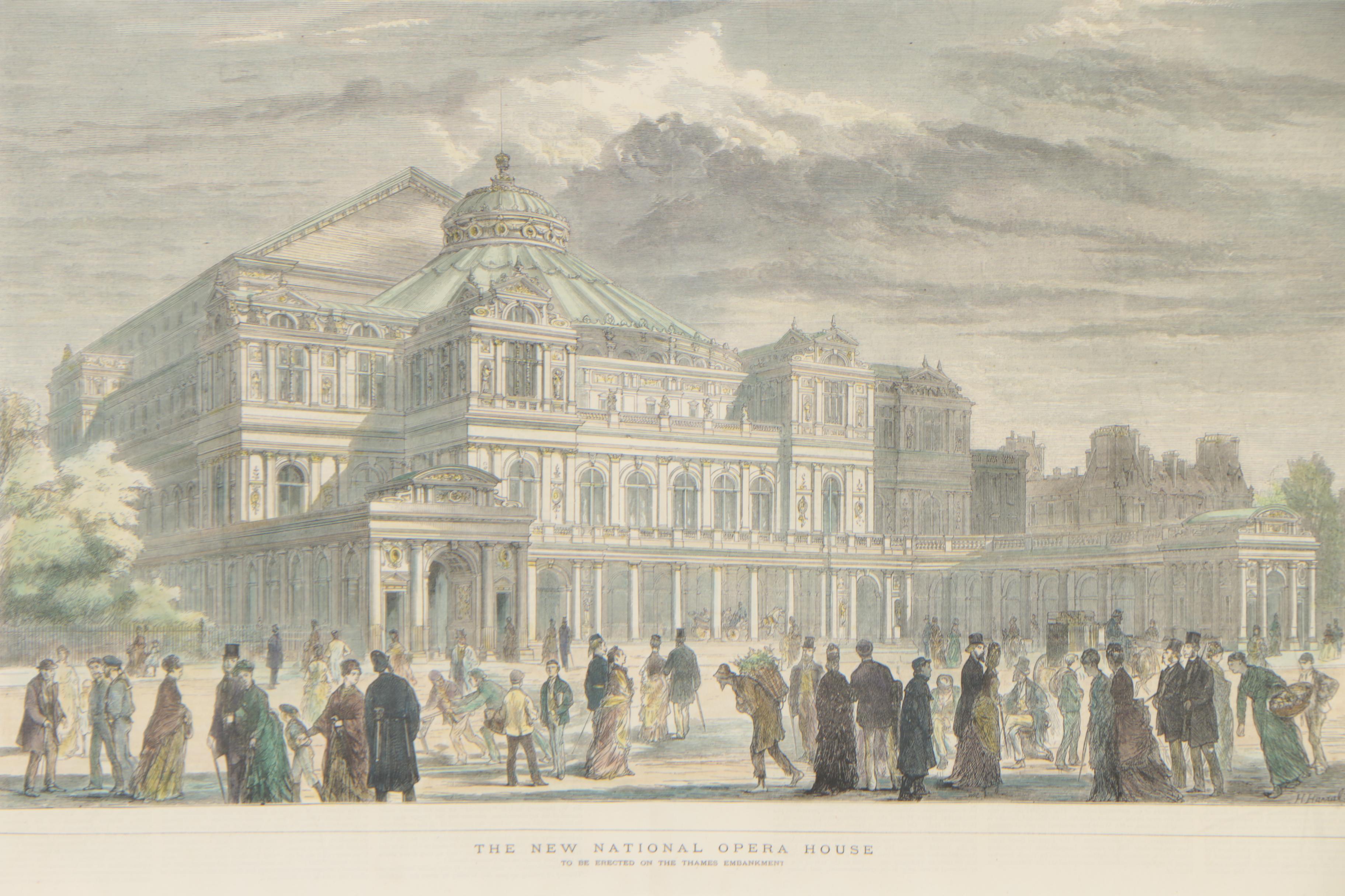 Hand-Colored Wood Engraving after Horace Harral "The New National Opera House"