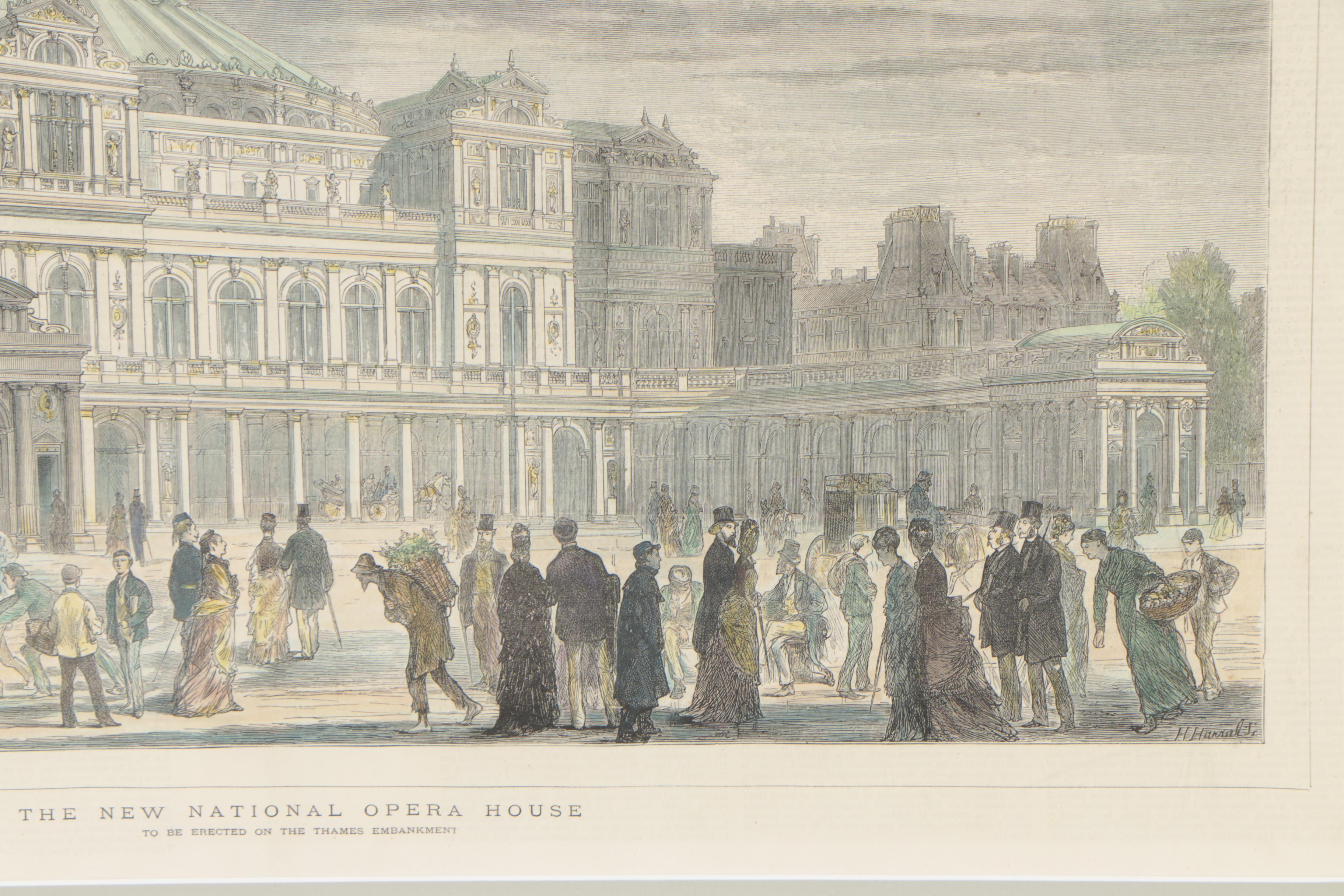 Hand-Colored Wood Engraving after Horace Harral "The New National Opera House"