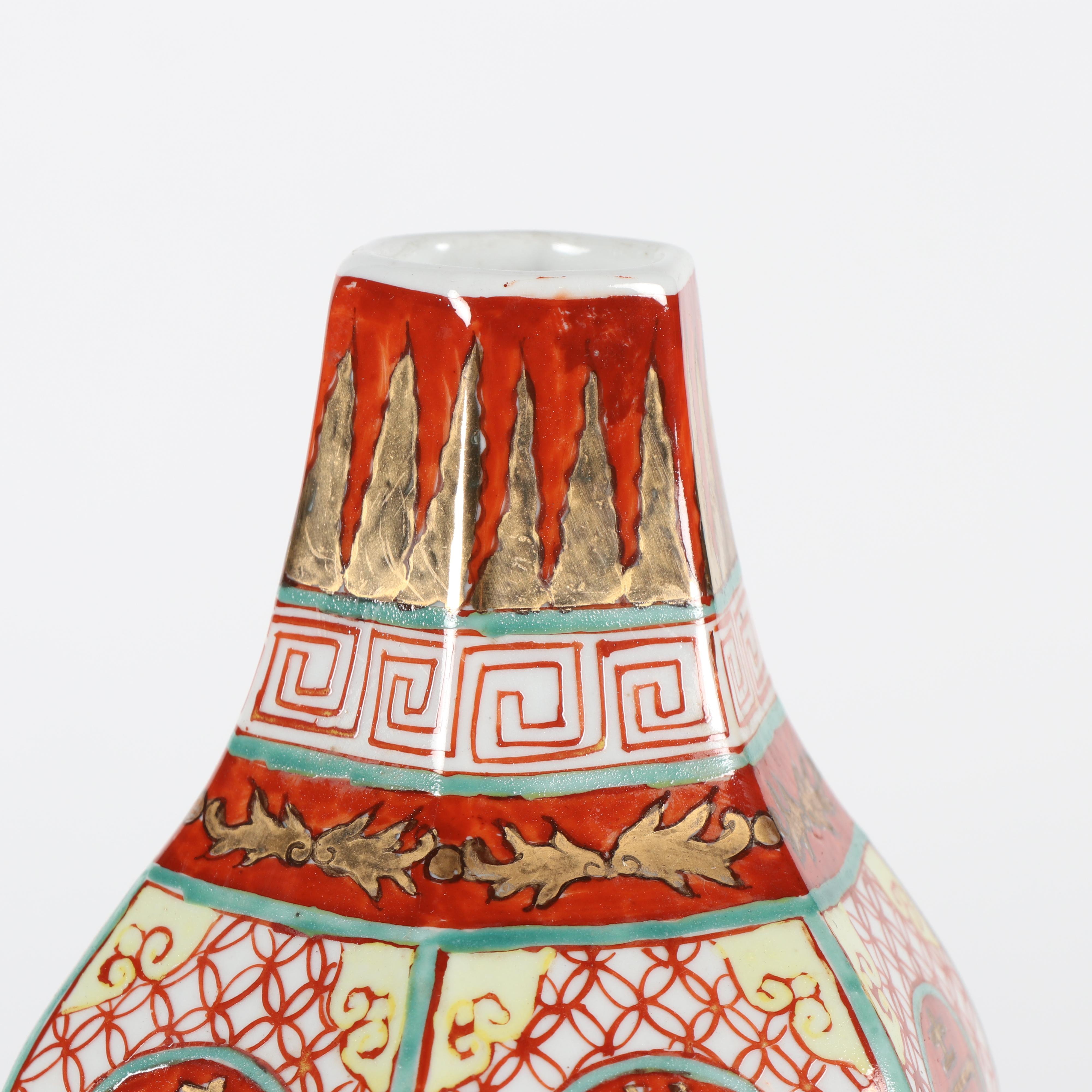 Chinese Hand-Painted Hexagonal Double Gourd Vase
