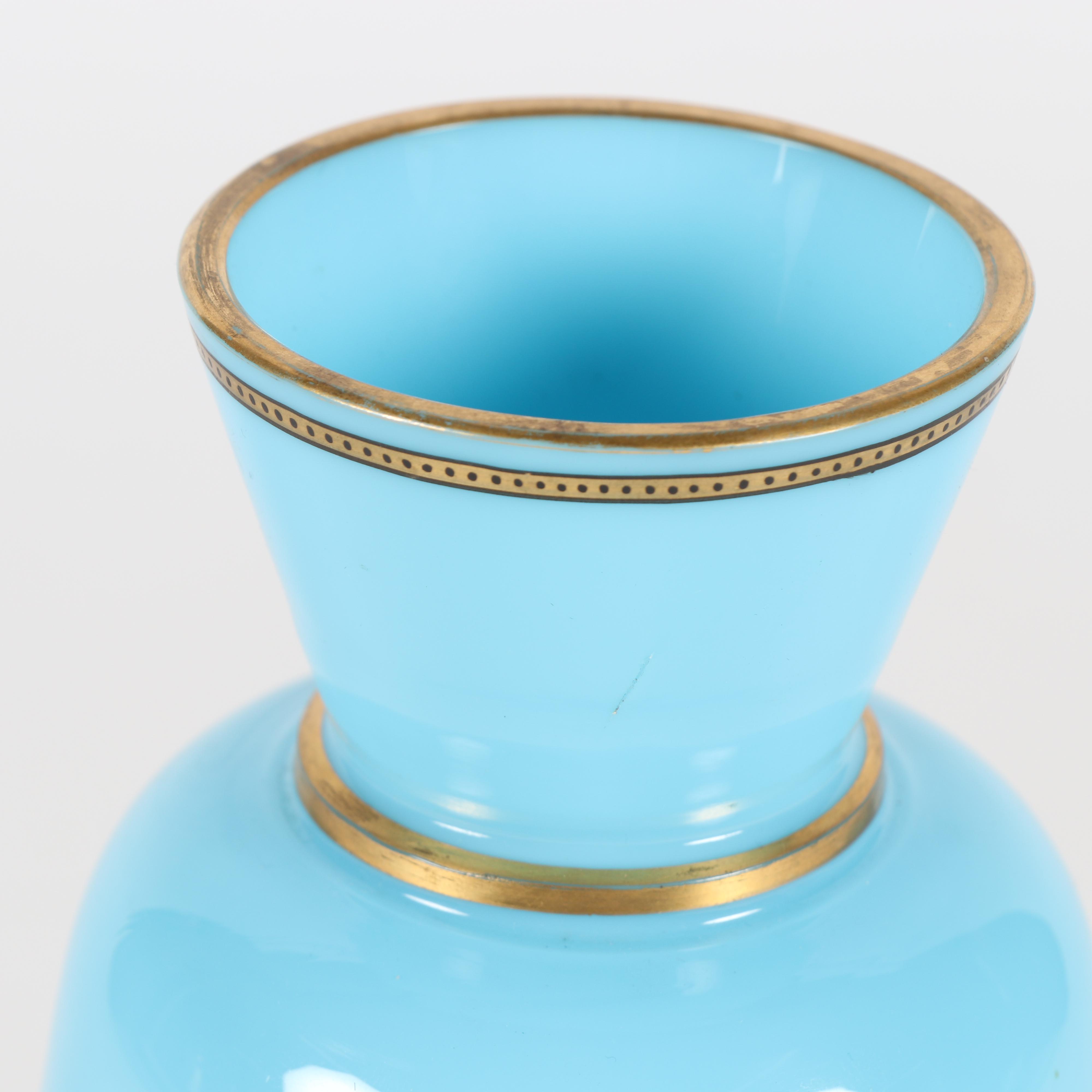 Bristol Glass  Enameled Blue Opaline Duck Motif Vases