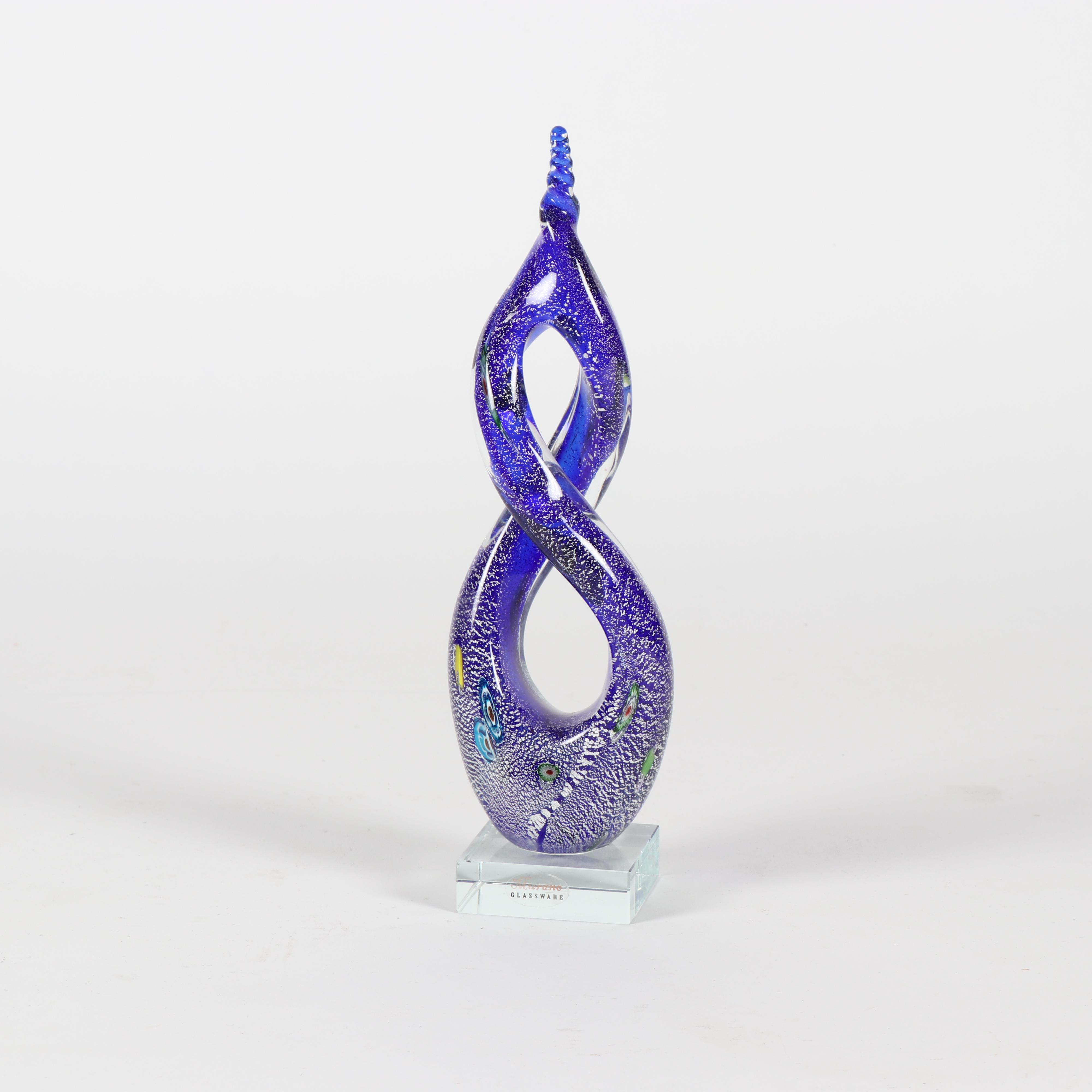 Murano Style Blue Twisting Glass Sculpture
