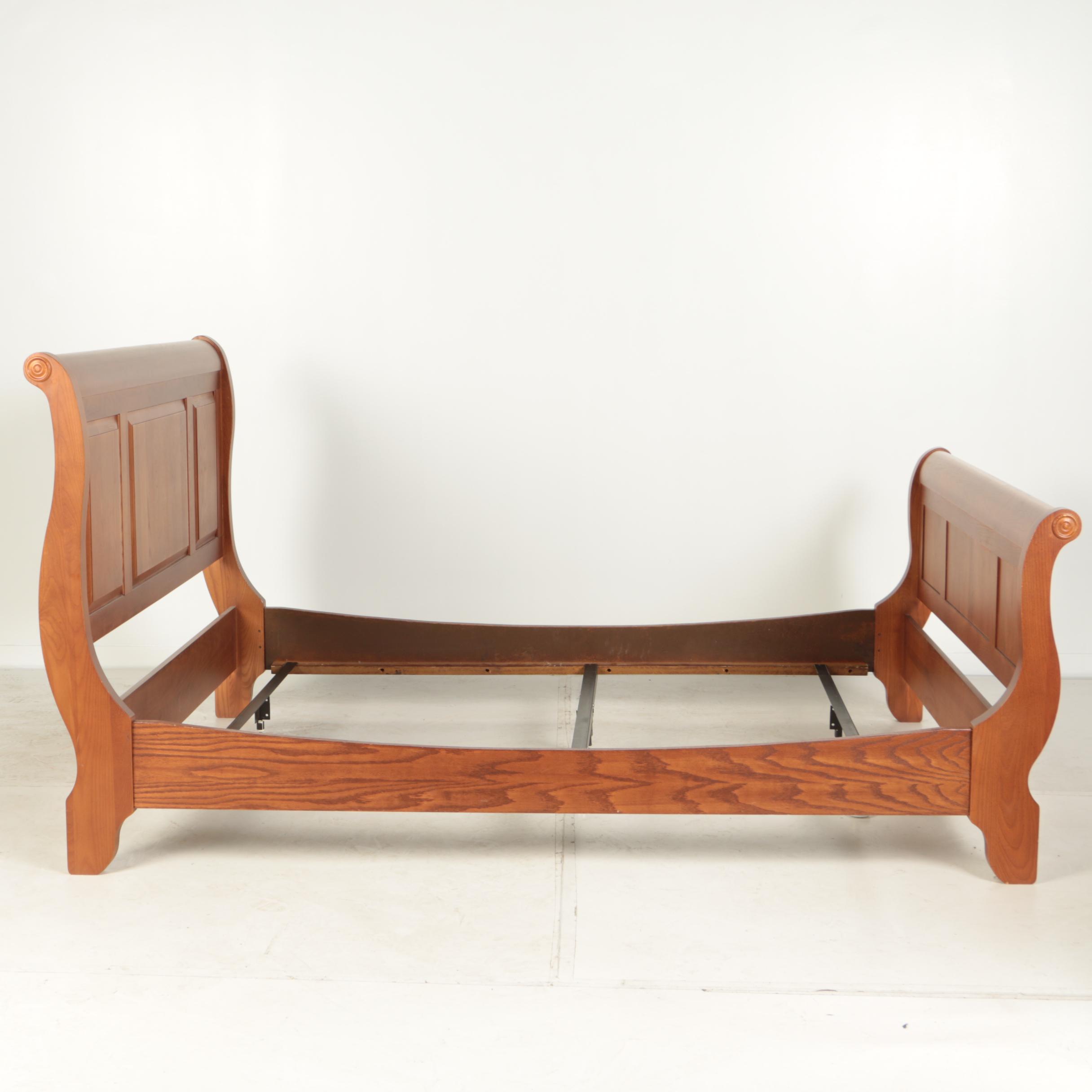 Contemporary Oak Queen Size Sleigh Bed Frame