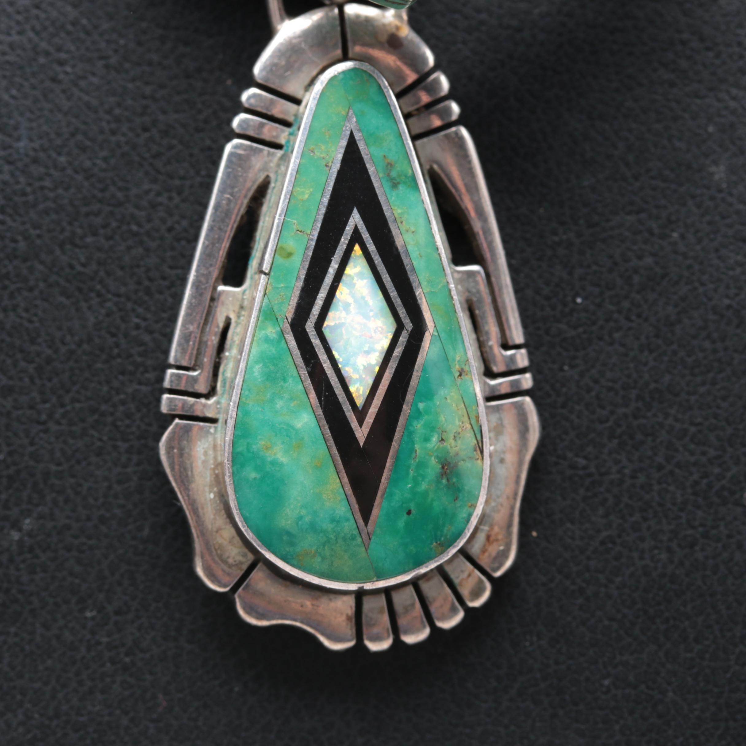 Jerry T. Nelson Navajo Diné Sterling Silver Turquoise and Coral Necklace