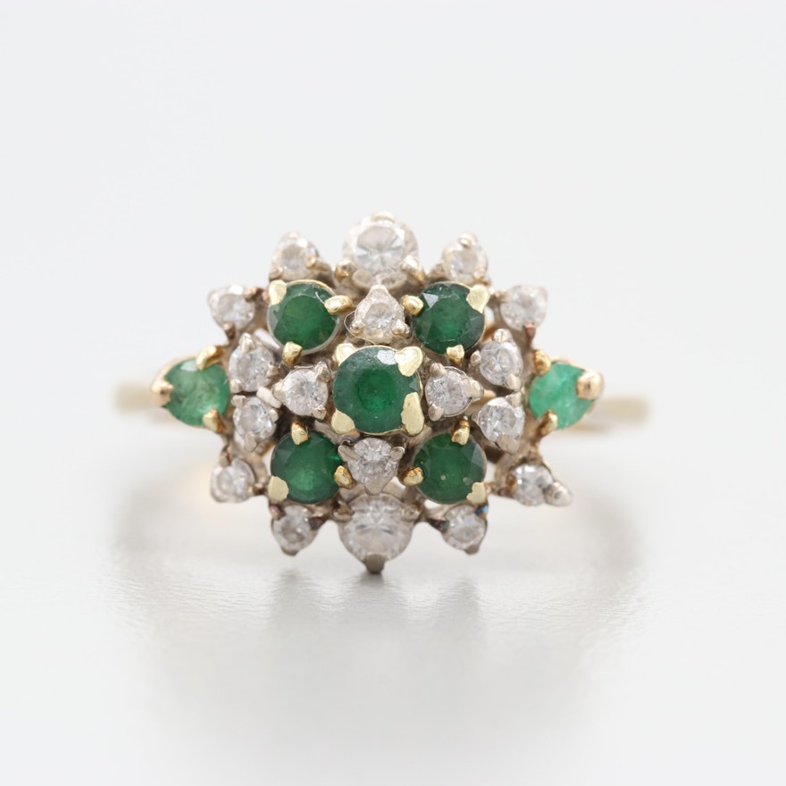 14K Yellow Gold Green Spinel, Emerald and Glass Ring