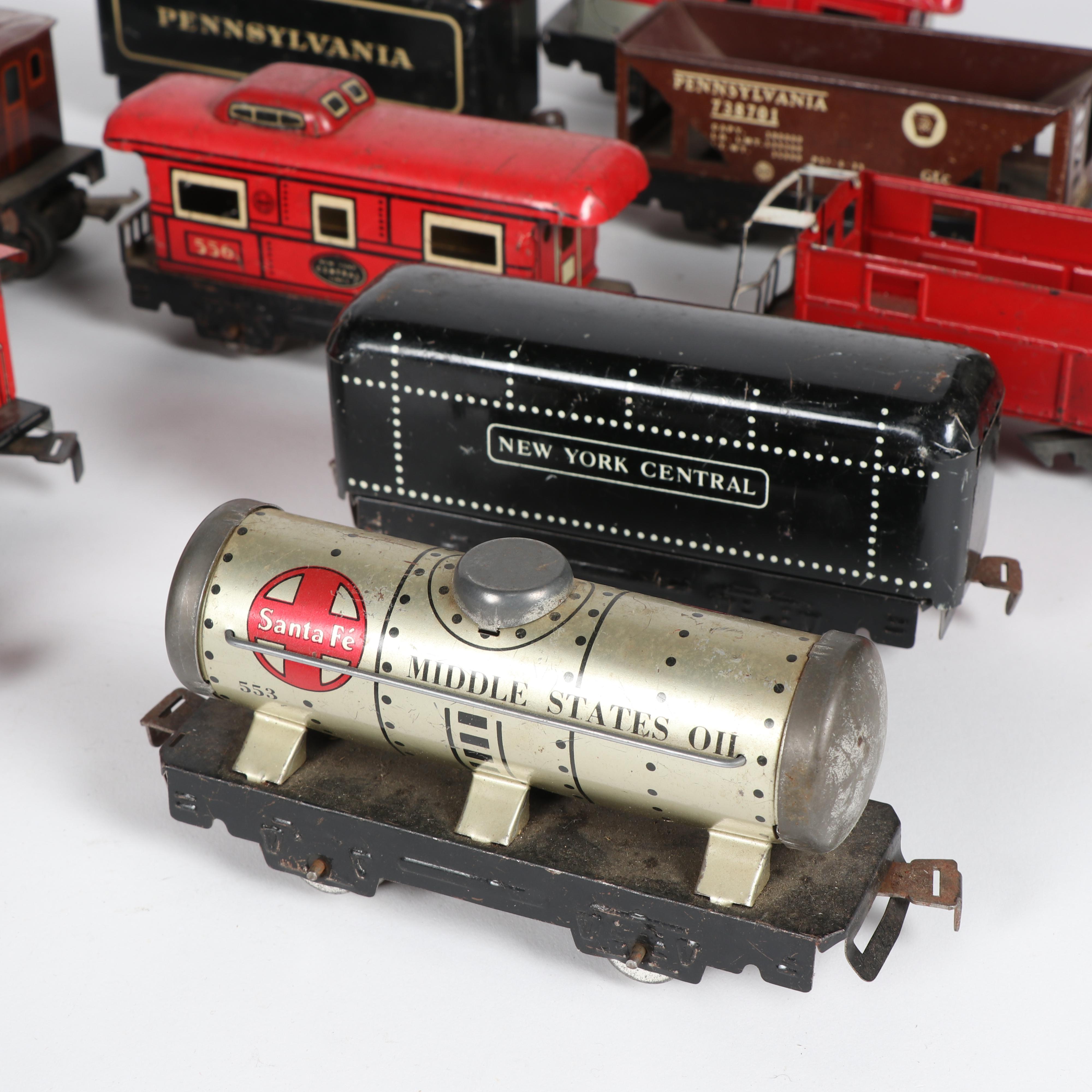 Tinplate Marx Train Cars with Accessories including Lionel, c. 1950s