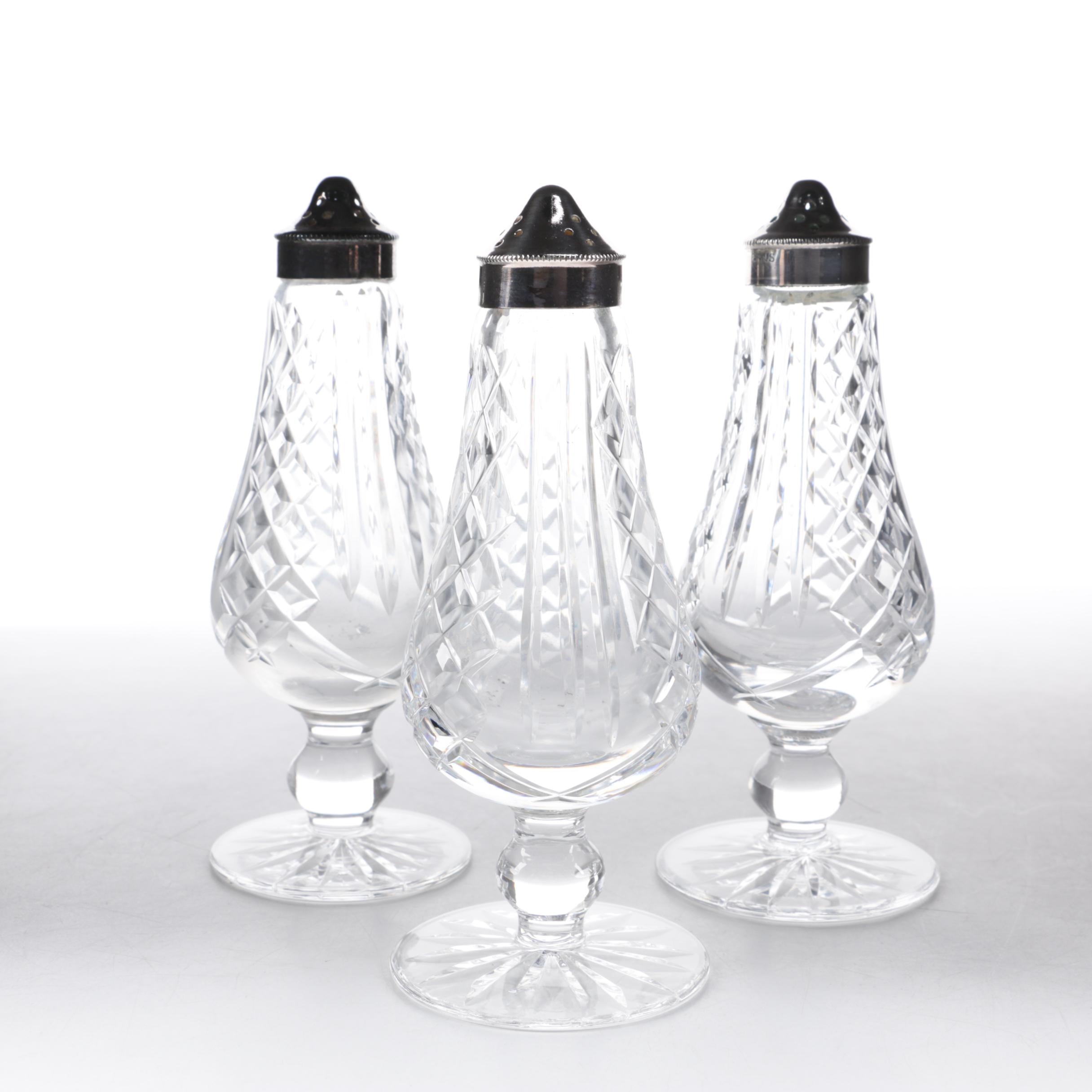 Vintage Waterford Crystal "Glengarriff" Footed Shakers with Silver-Plated Caps
