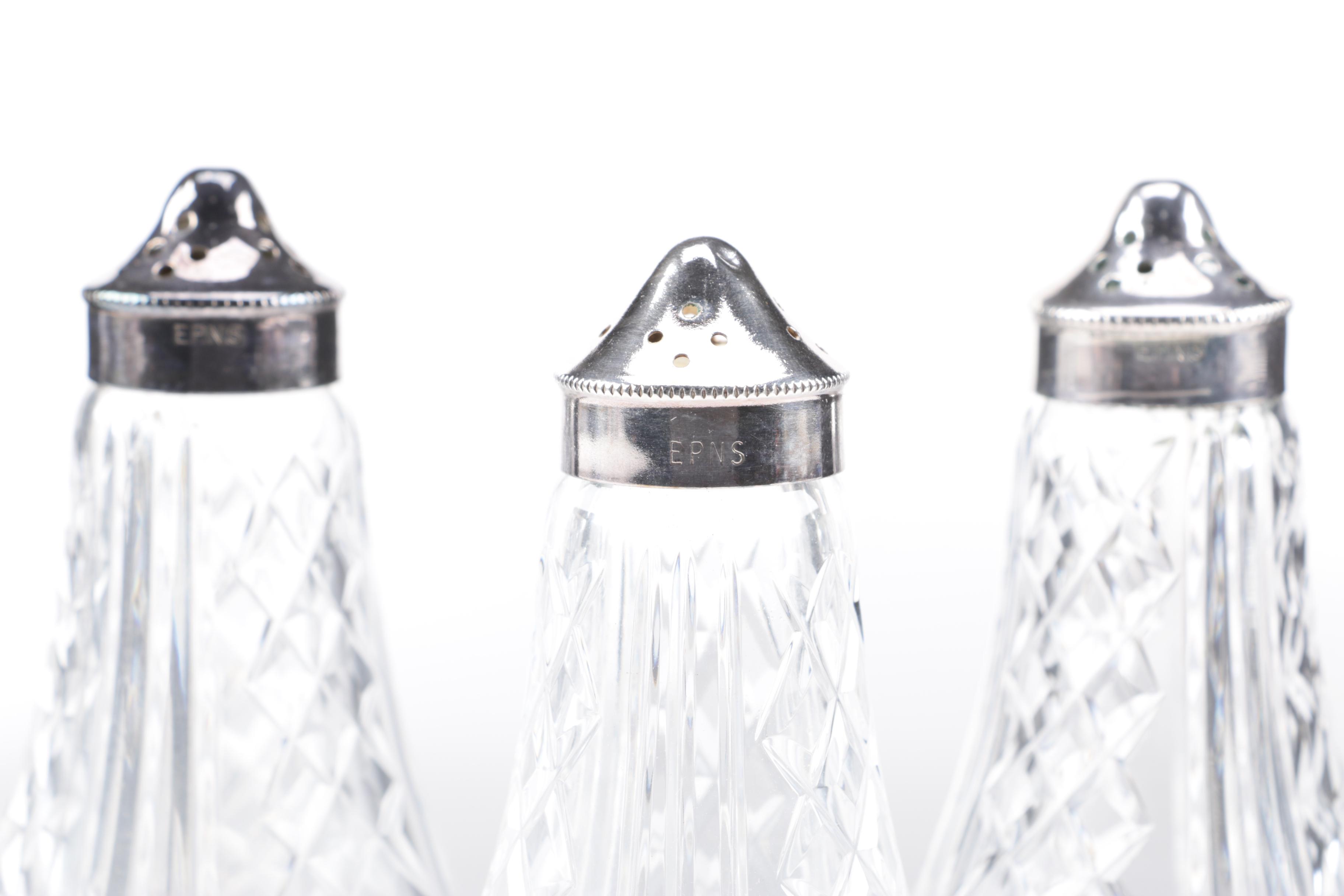 Vintage Waterford Crystal "Glengarriff" Footed Shakers with Silver-Plated Caps