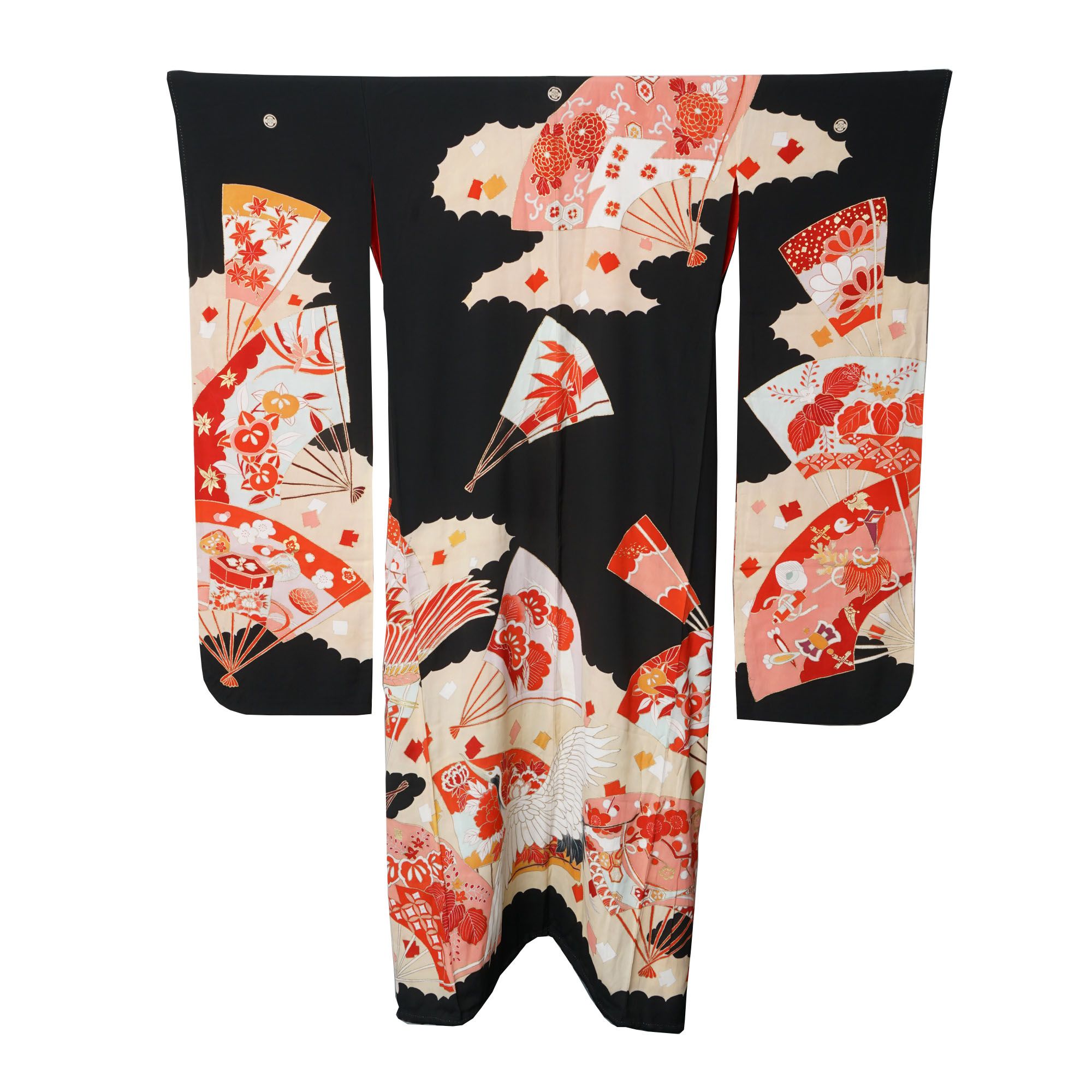 Circa 1915 Antique Handwoven Formal Crested Silk Crepe Furisode Kimono