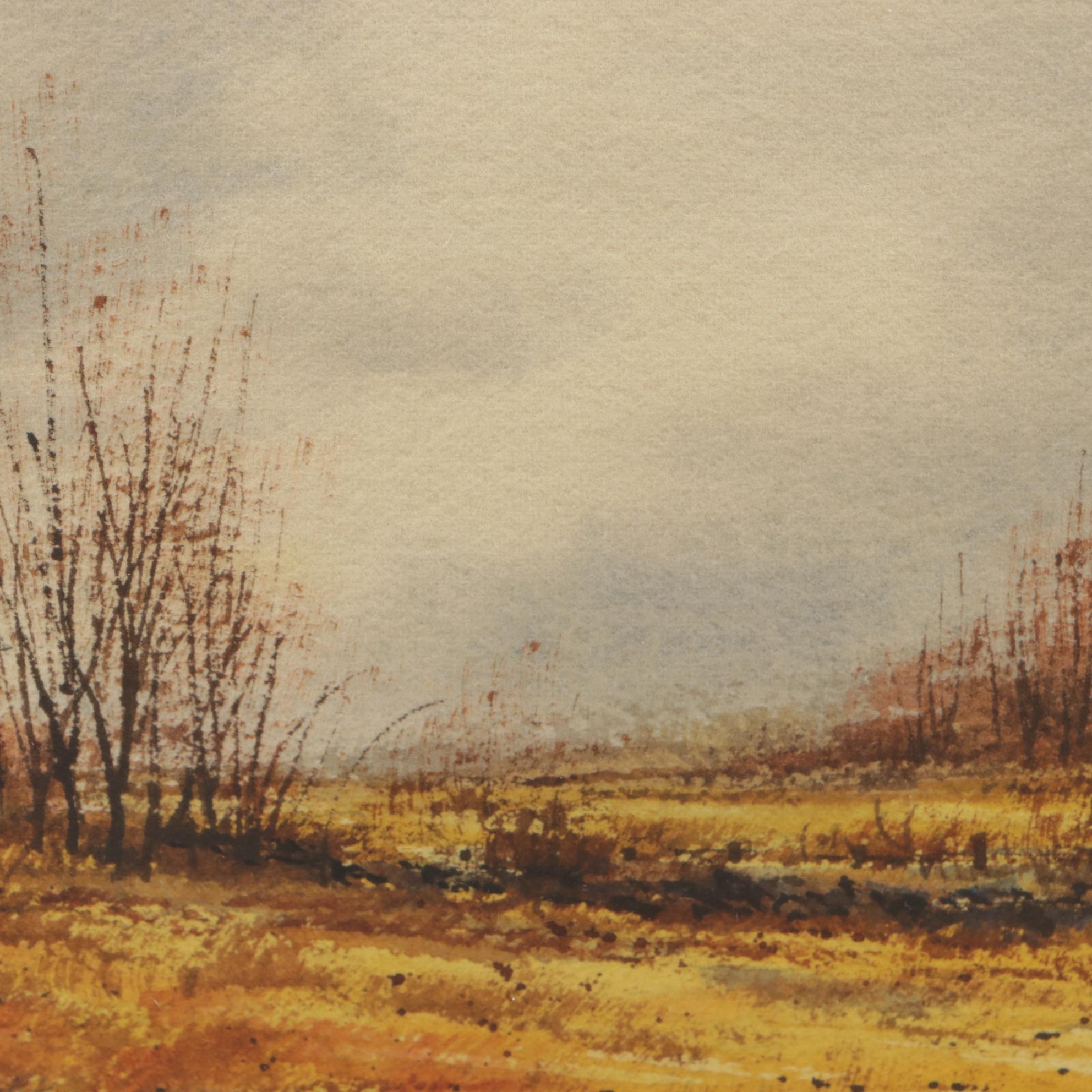 Bill Ely Watercolor Painting "Winter Farm"