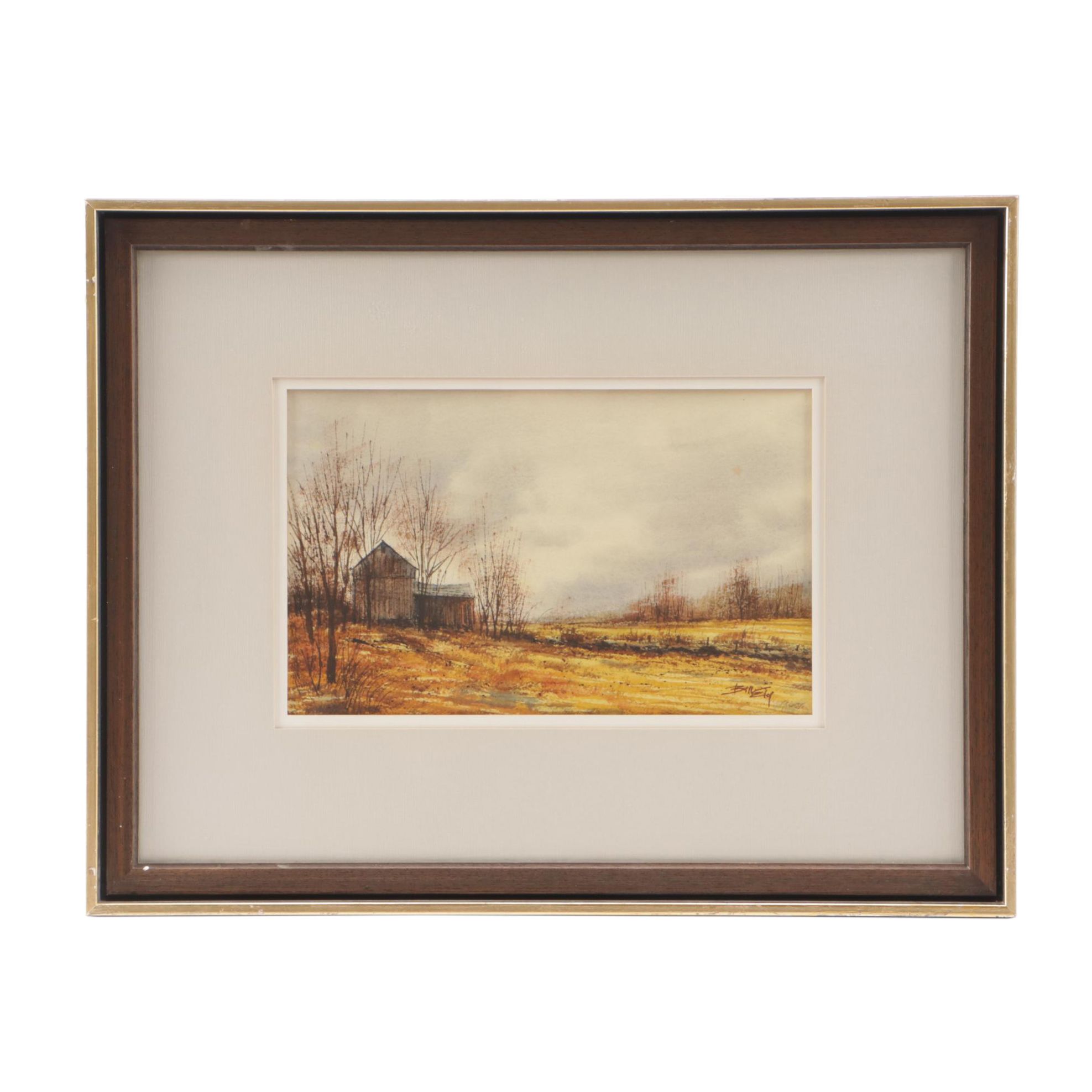 Bill Ely Watercolor Painting "Winter Farm"