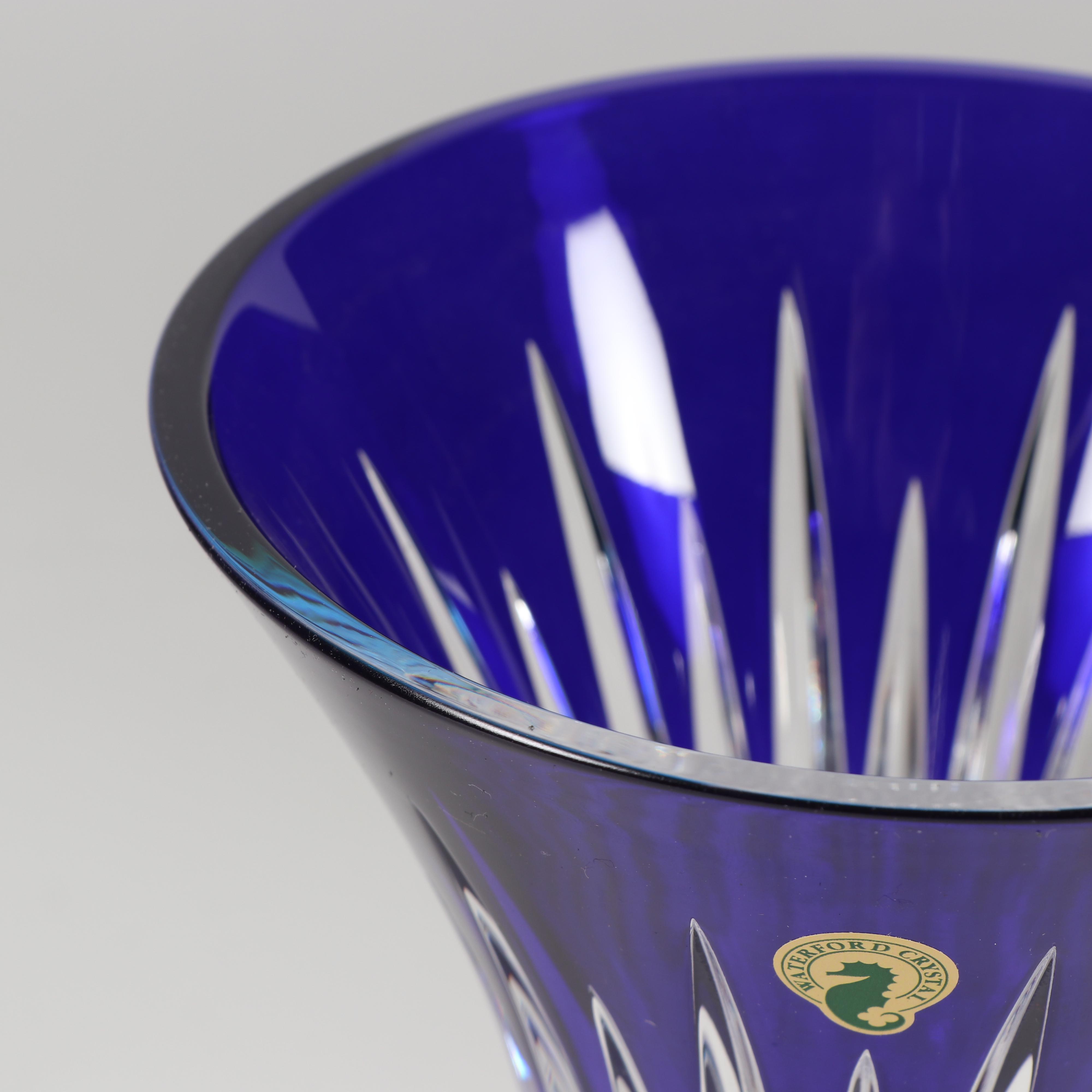 Waterford "Lismore Diamond" Cased Cobalt Cut to Clear Crystal Vase