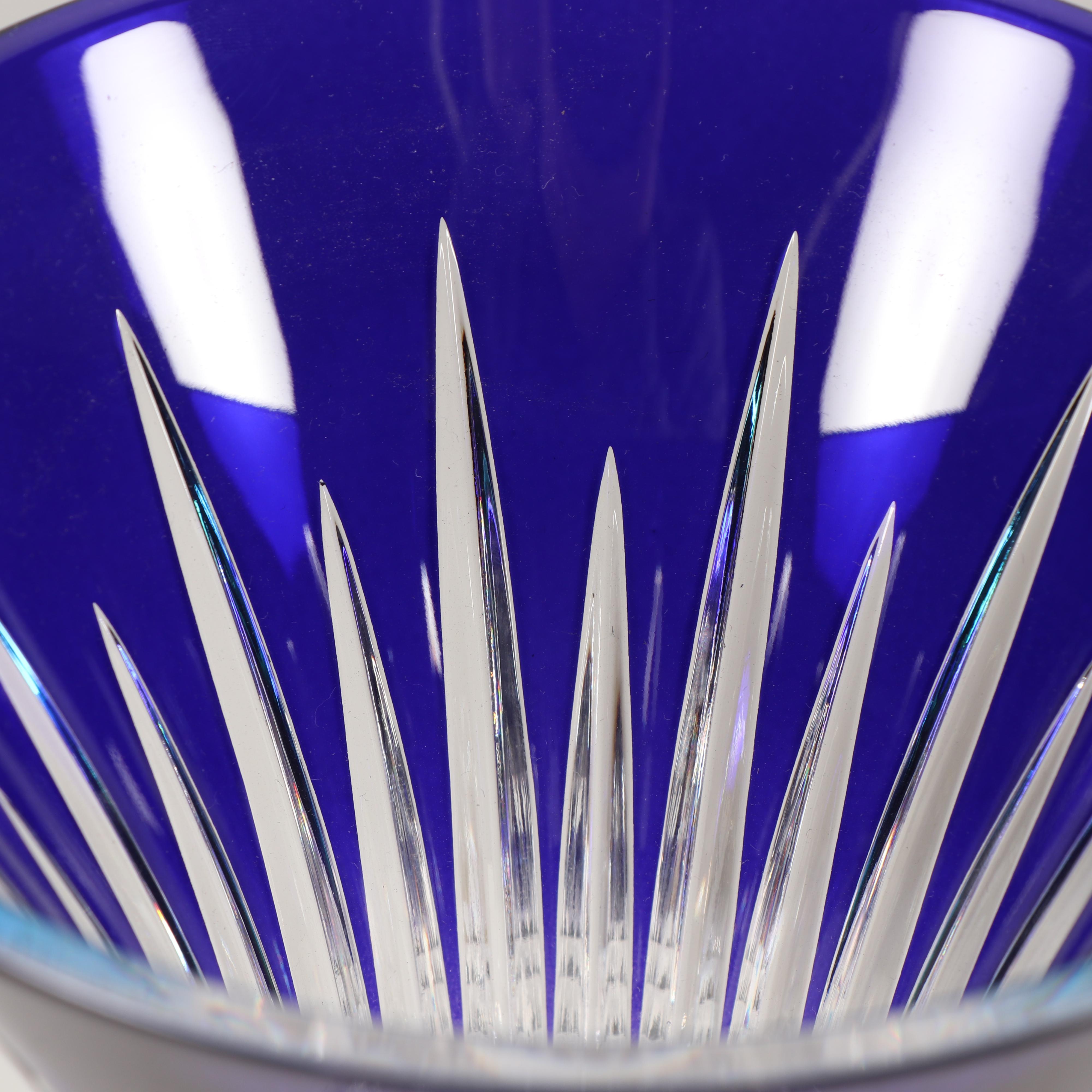 Waterford "Lismore Diamond" Cased Cobalt Cut to Clear Crystal Vase