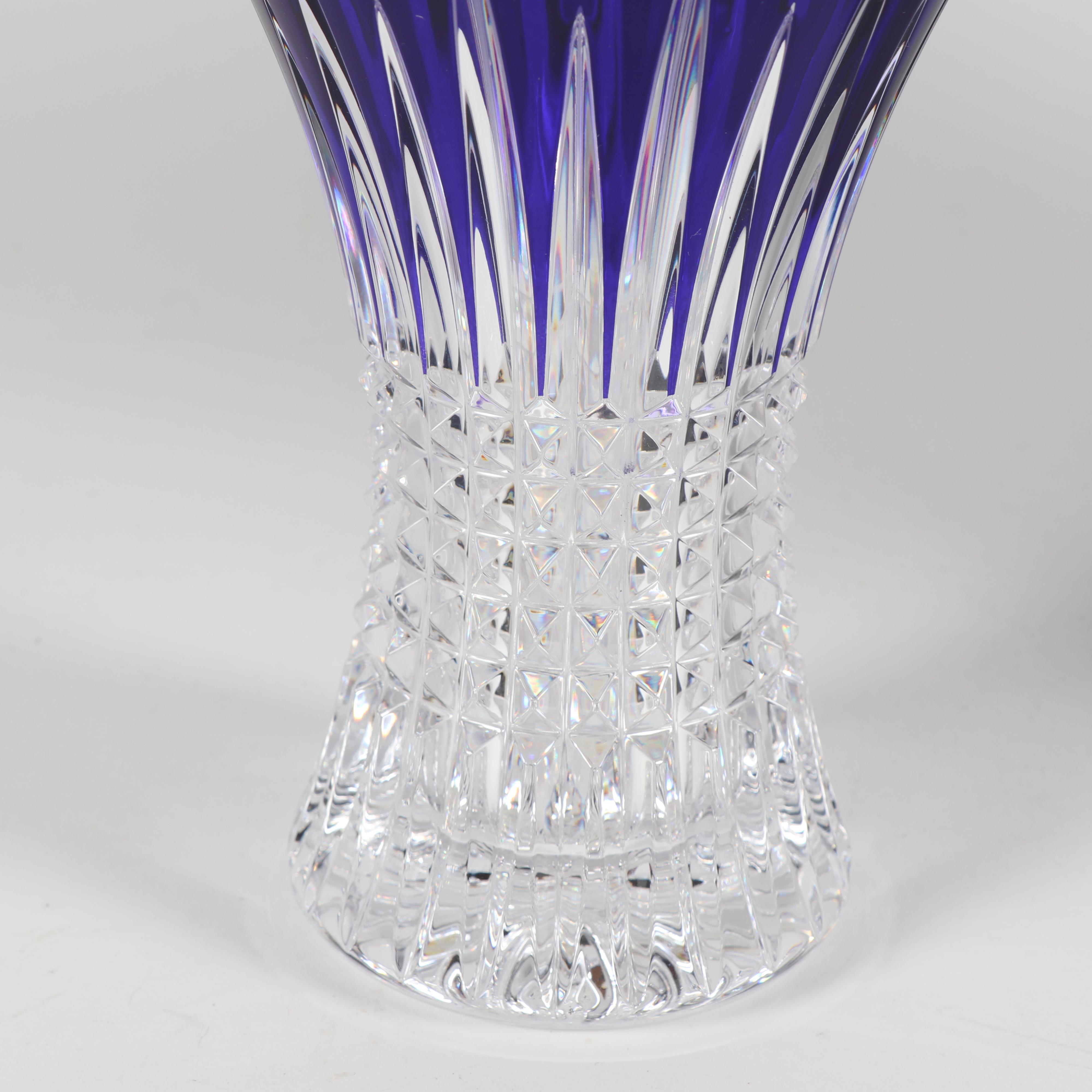 Waterford "Lismore Diamond" Cased Cobalt Cut to Clear Crystal Vase