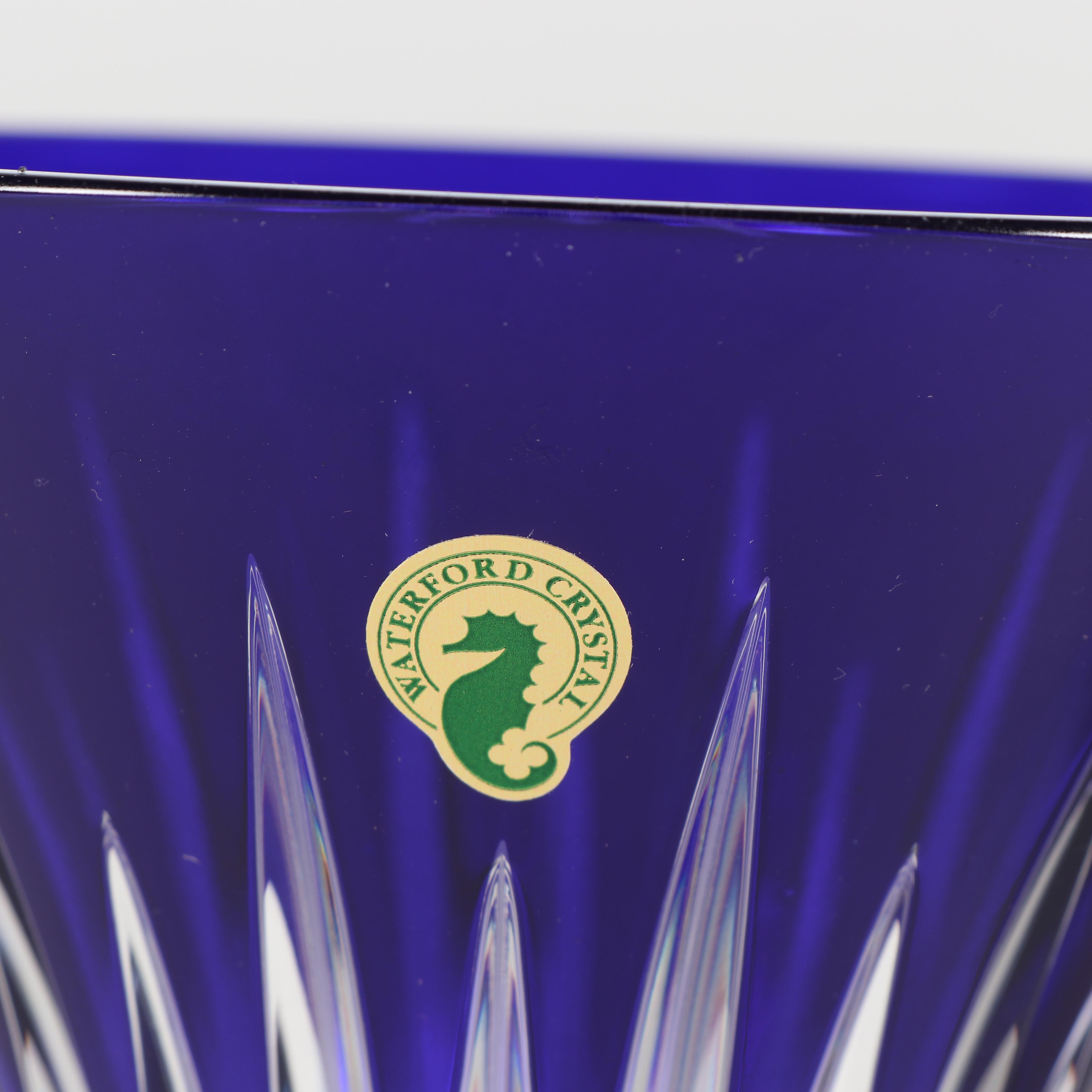 Waterford "Lismore Diamond" Cased Cobalt Cut to Clear Crystal Vase