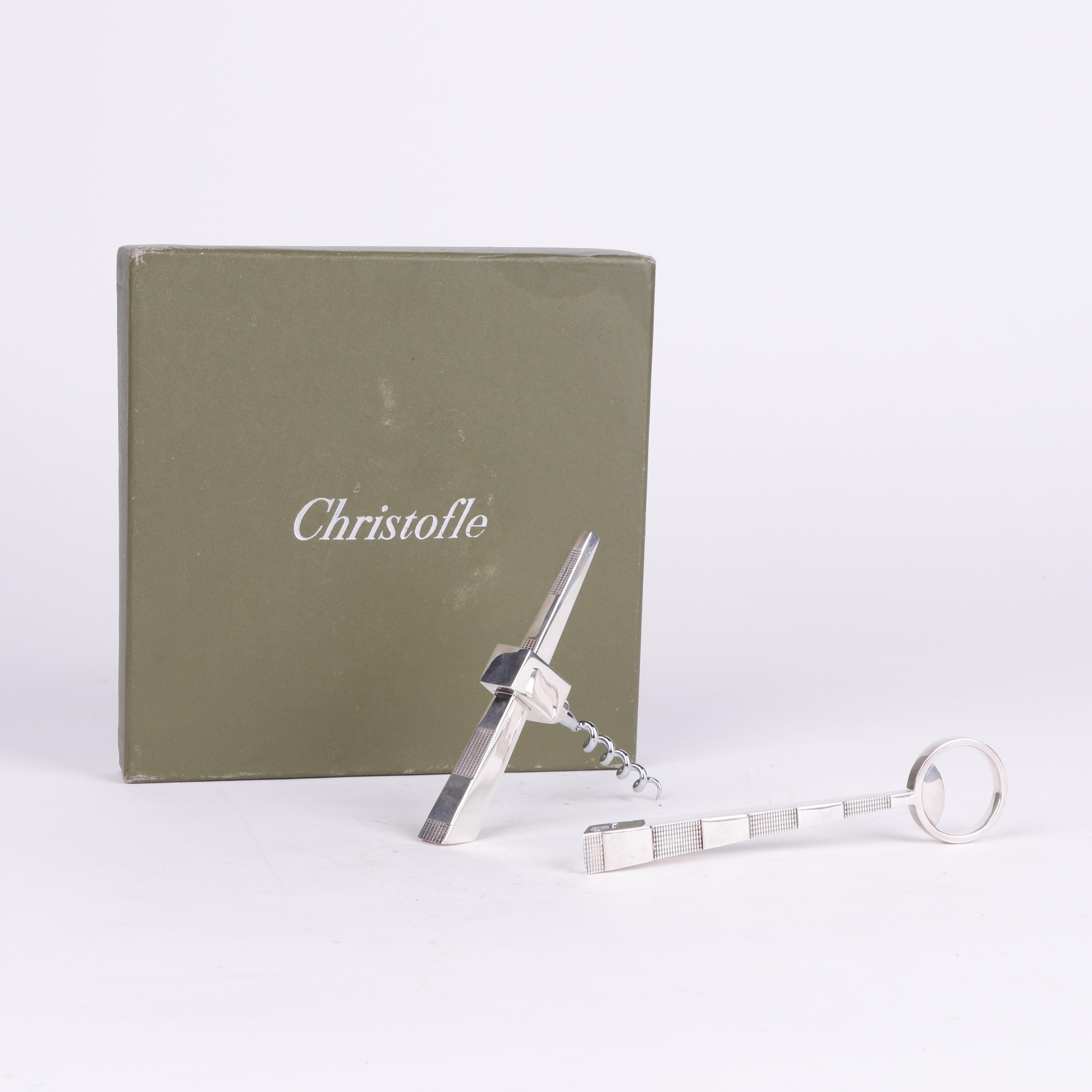Christofle Silver Plate Corkscrew and Bottle Opener Set