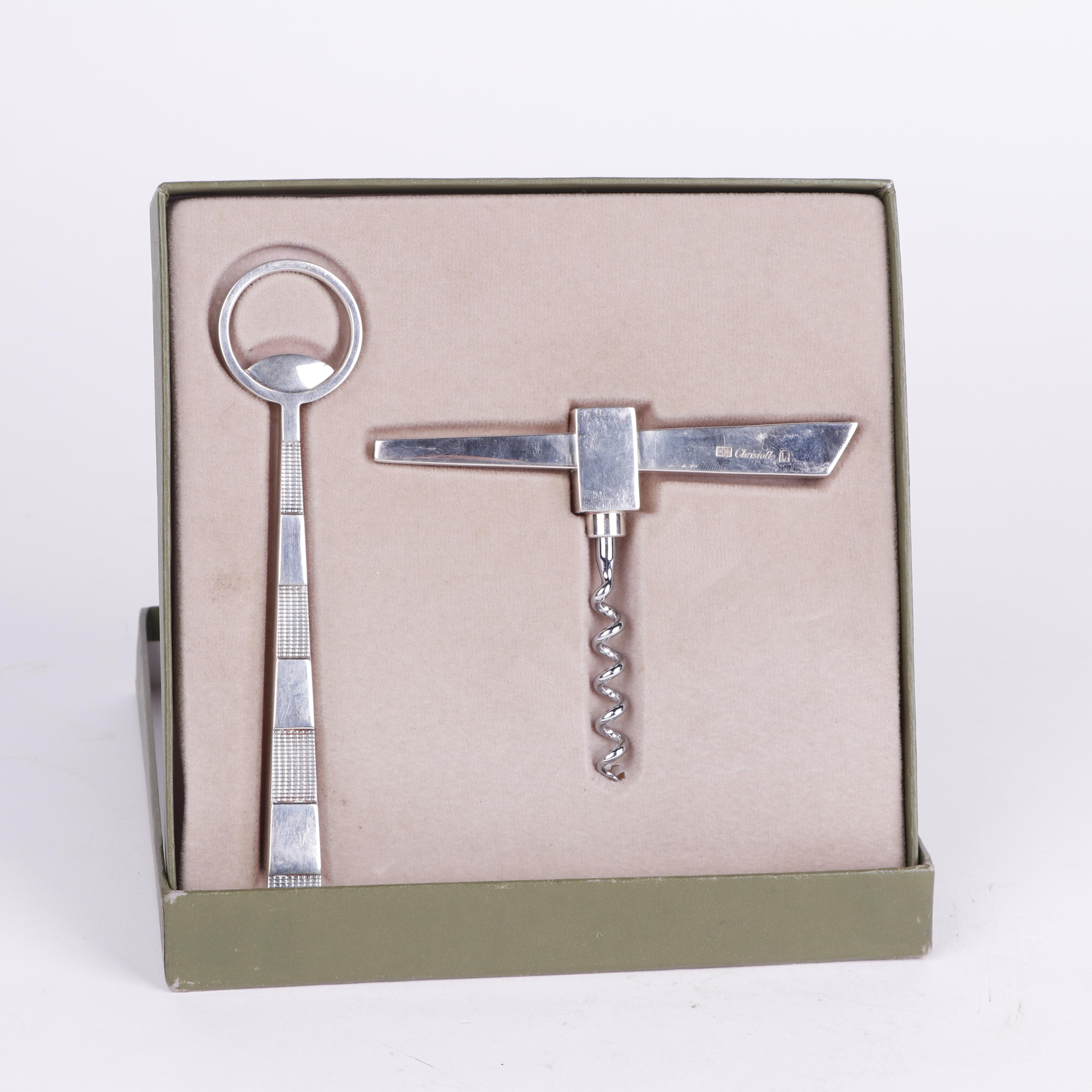 Christofle Silver Plate Corkscrew and Bottle Opener Set