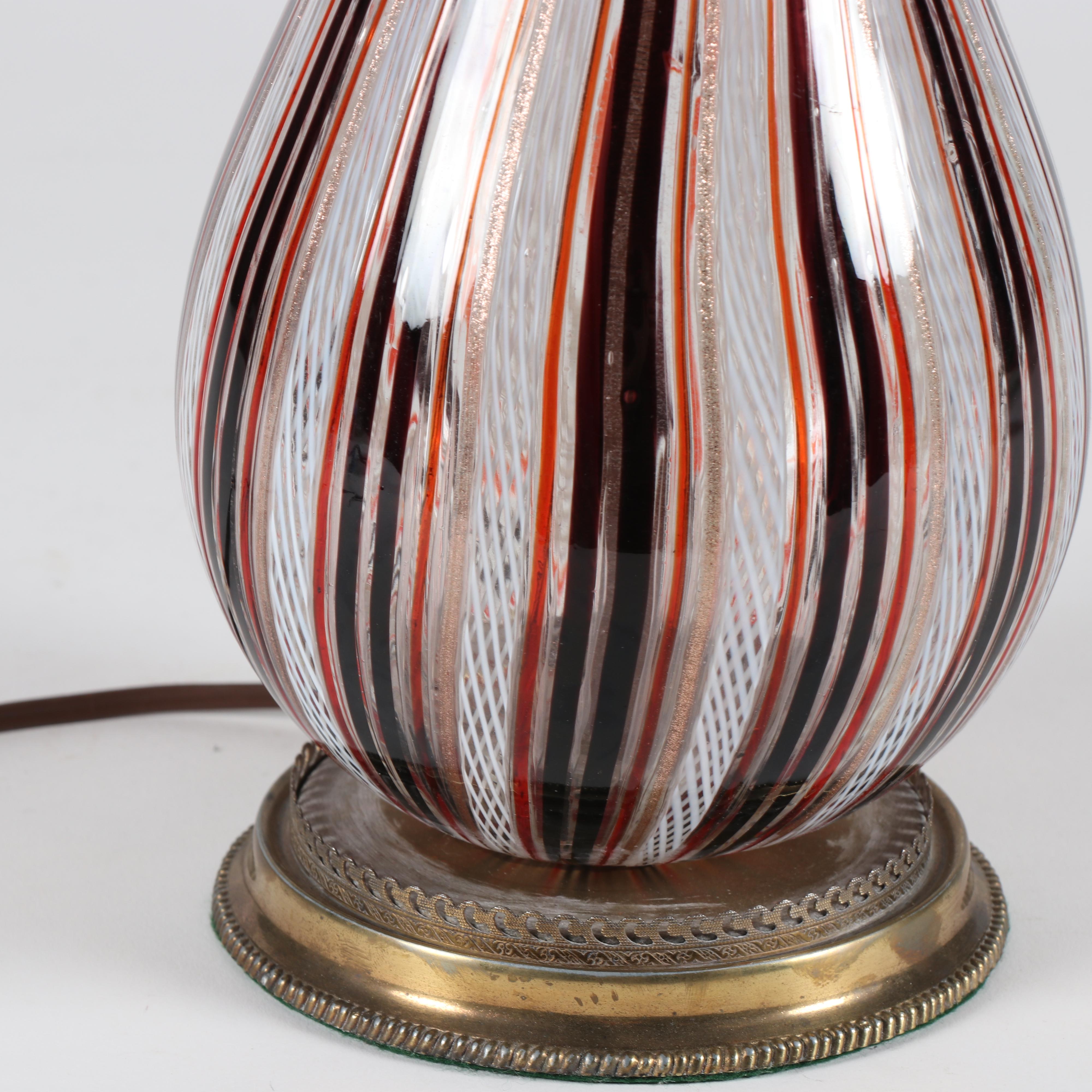 Murano Zanfirico Style Art Glass Table Lamp with Applied Figural Fruit