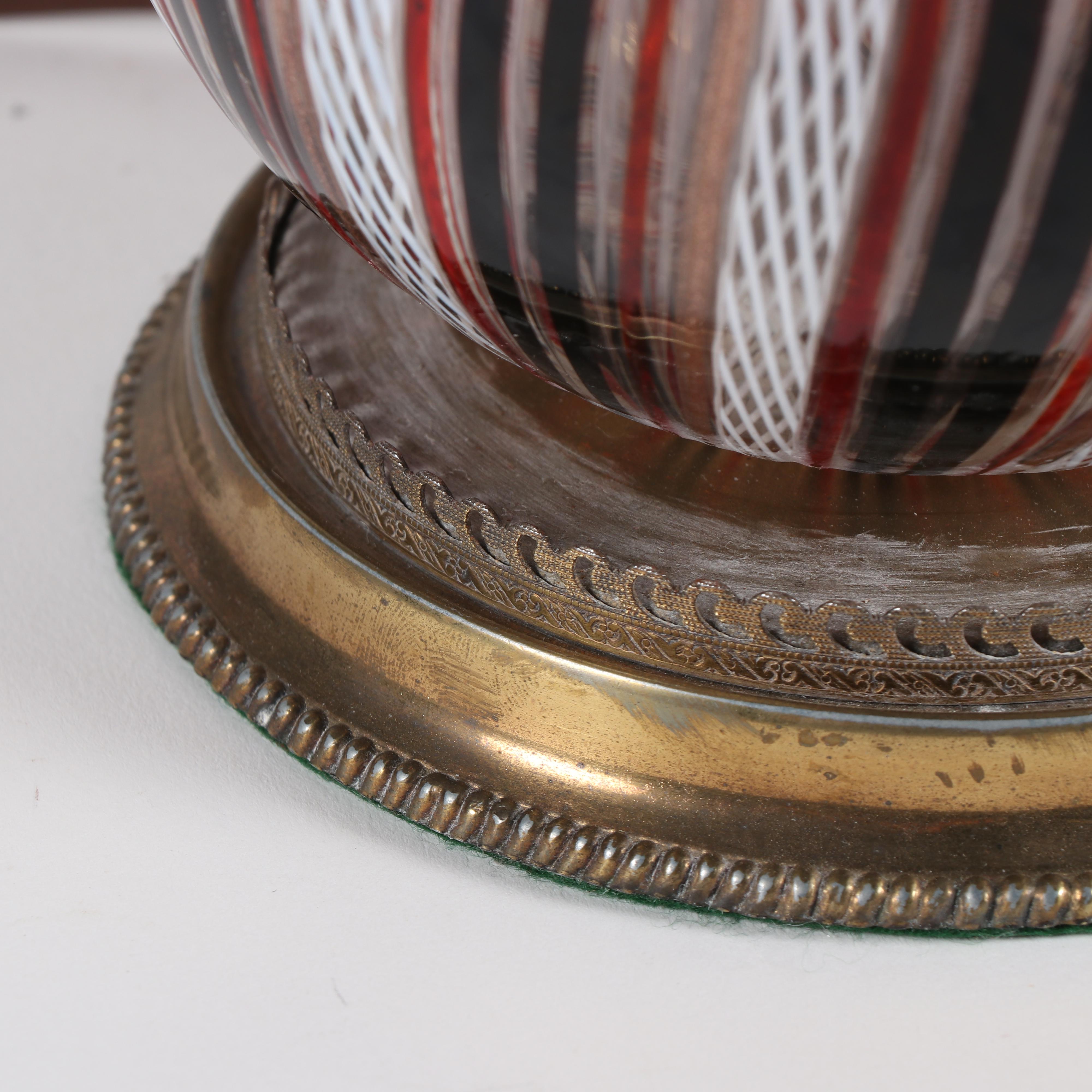 Murano Zanfirico Style Art Glass Table Lamp with Applied Figural Fruit