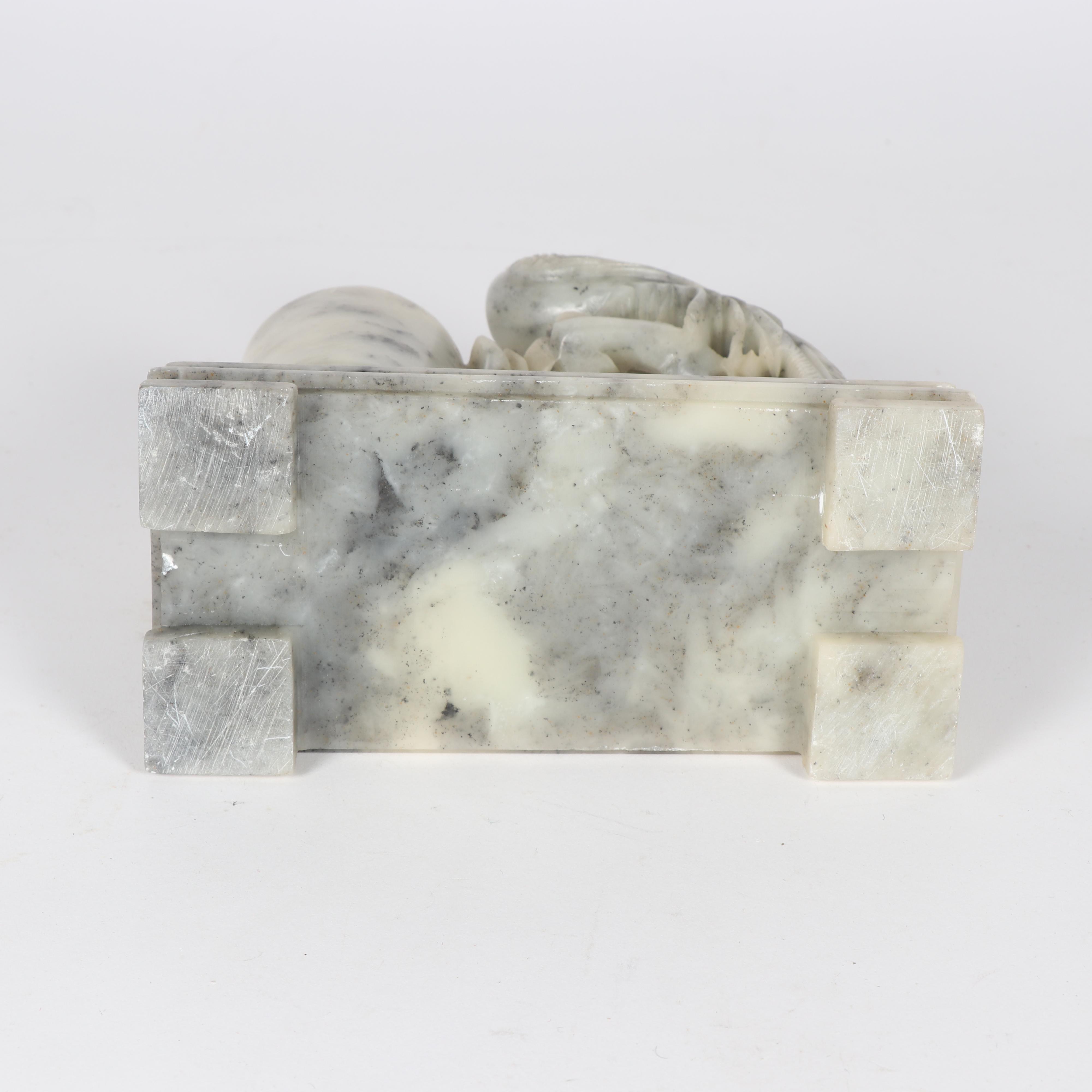 Chinese Carved Stone Inkwell with Peacock and Cherry Tree