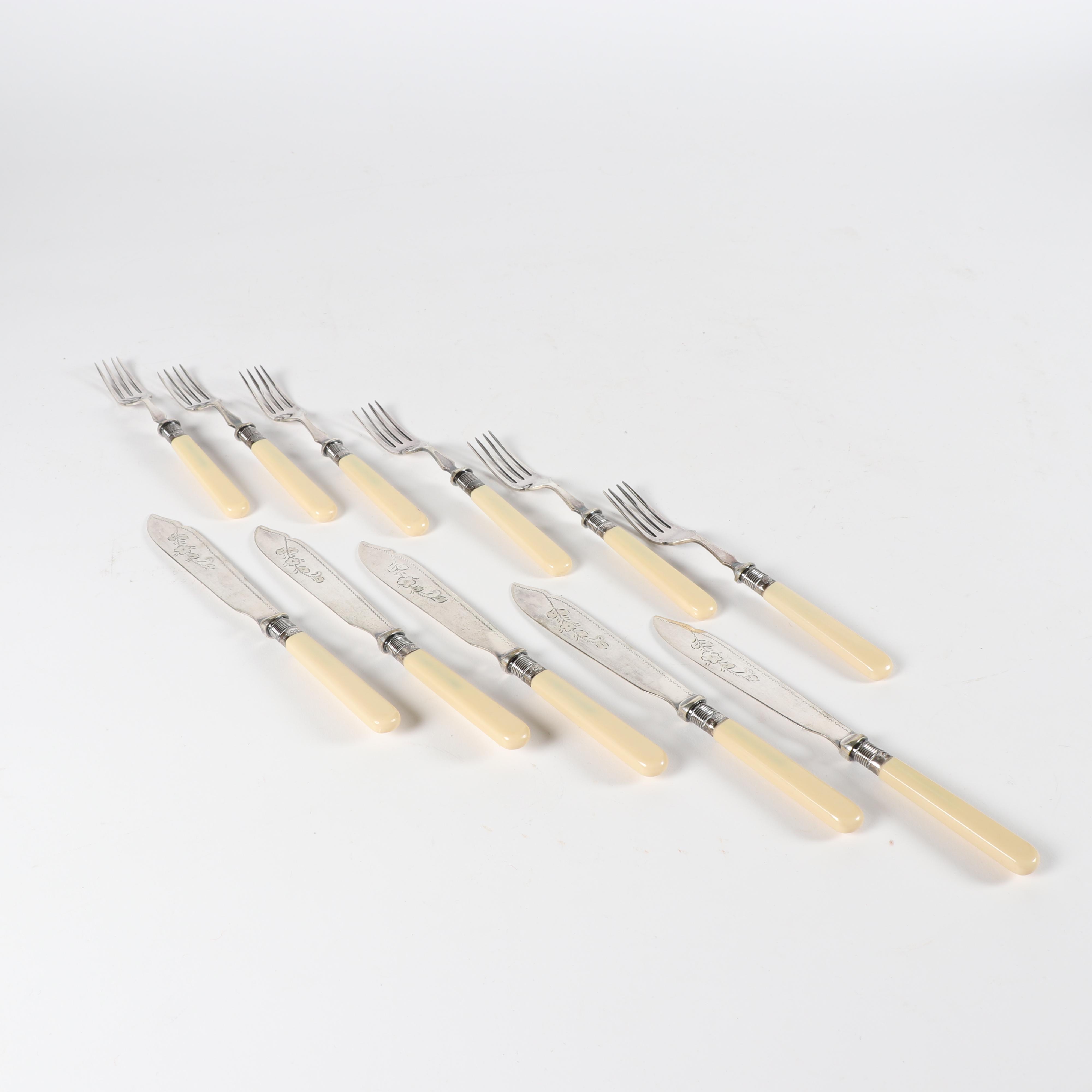 William Yates Sterling Bolstered Silver Plate and Celluloid Flatware, 1918