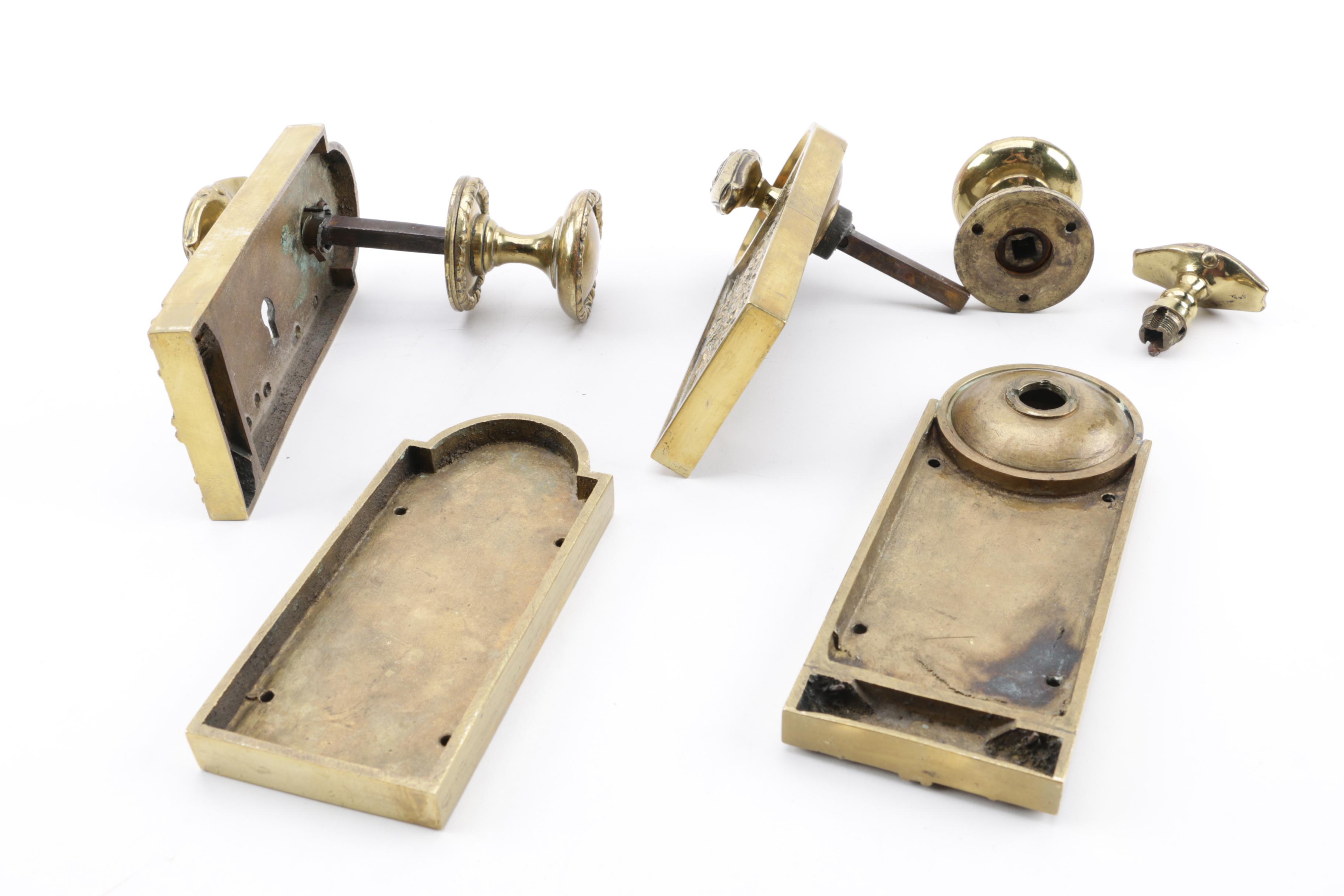 Antique Brass and Glass Door Knobs and Door Knob Plates