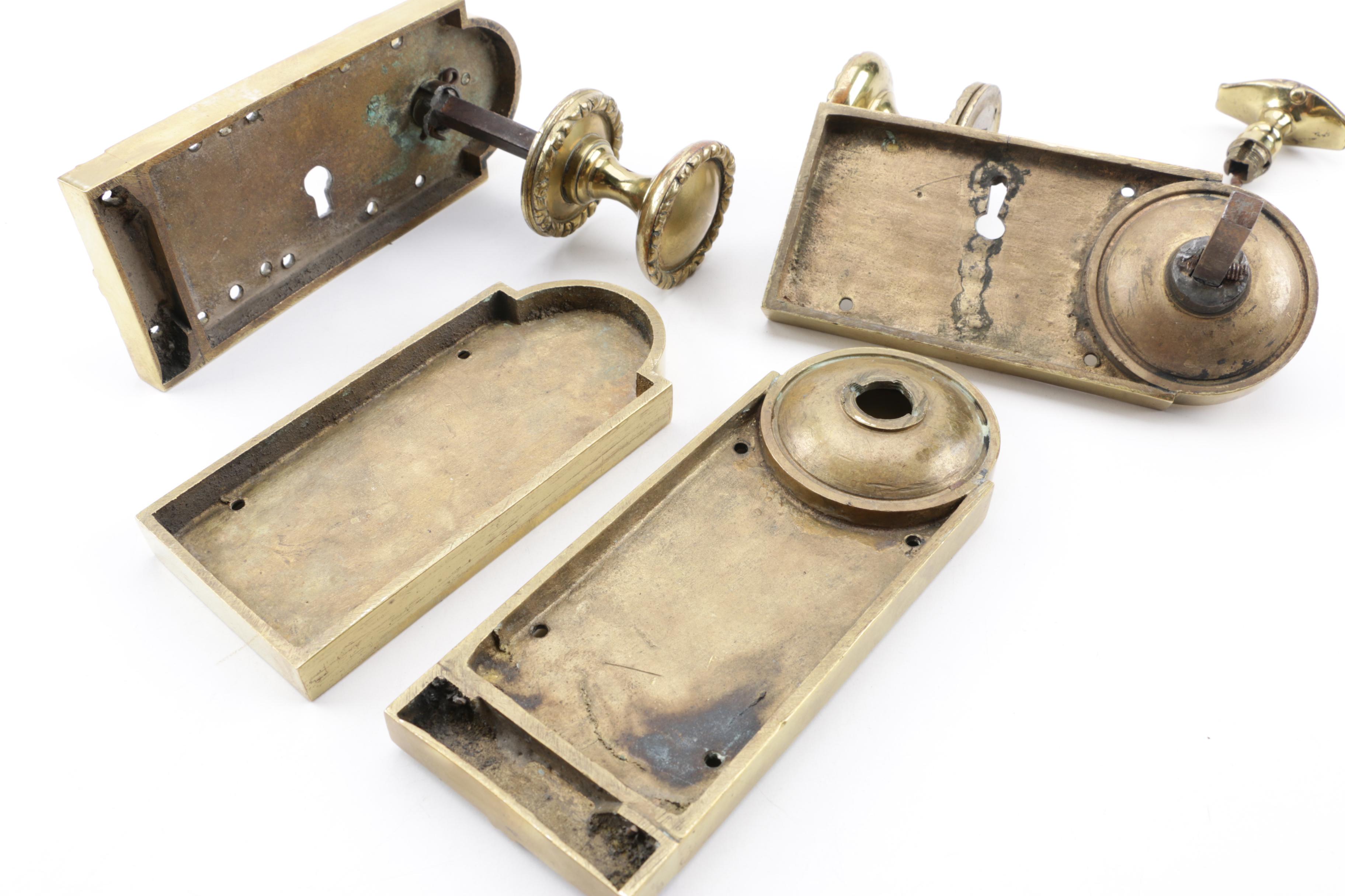 Antique Brass and Glass Door Knobs and Door Knob Plates