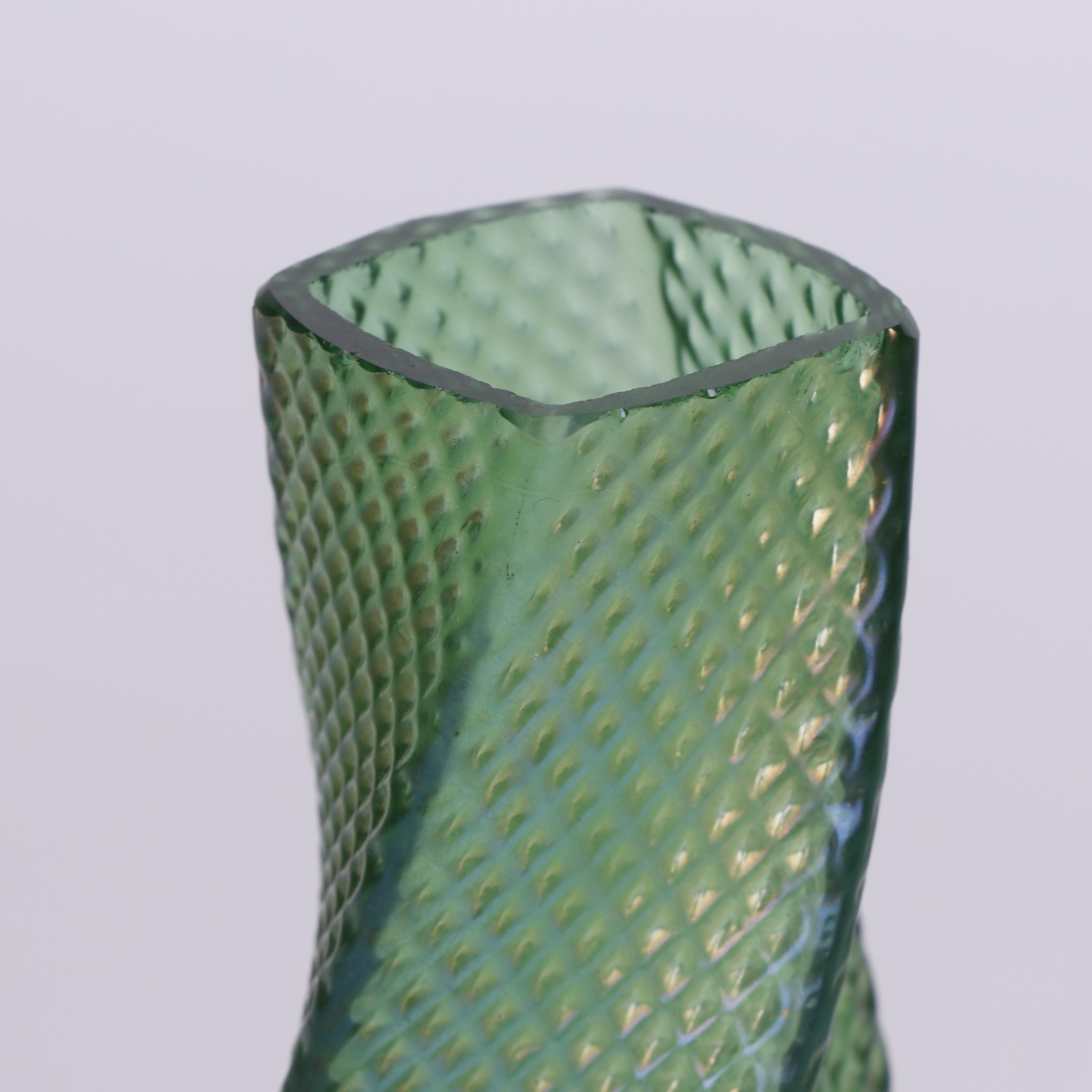 Iridescent Twisting Square Vase with Quilted Pattern