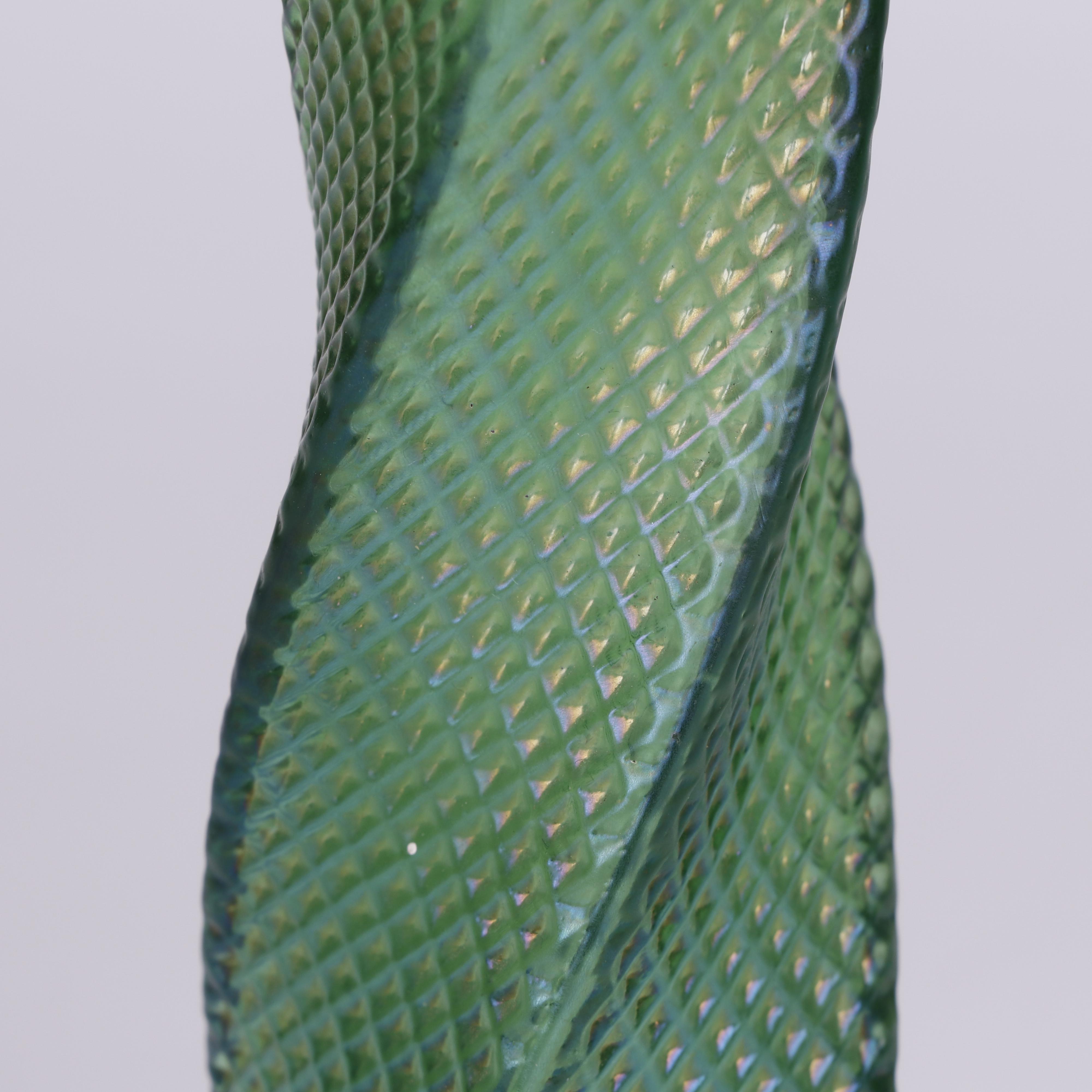 Iridescent Twisting Square Vase with Quilted Pattern
