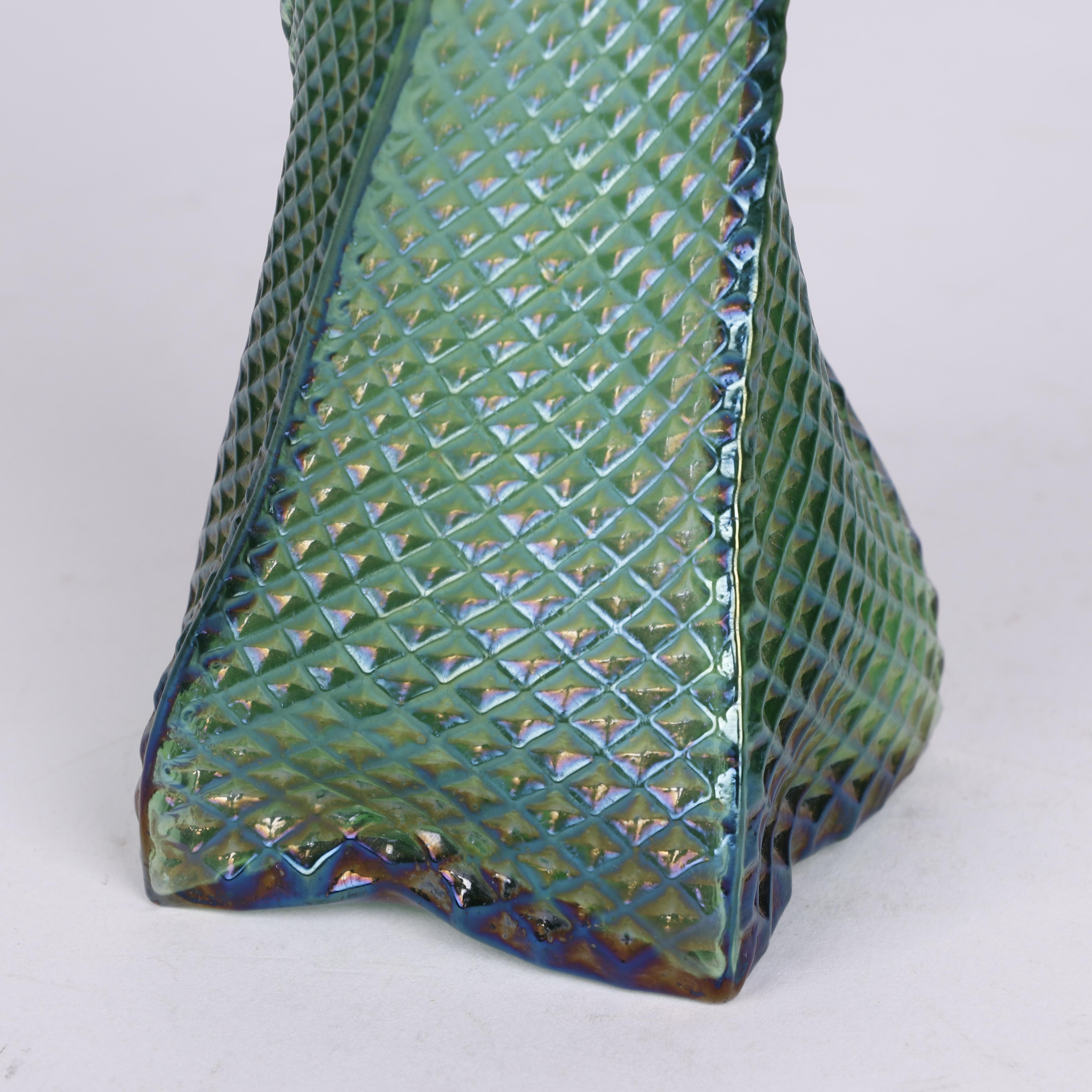 Iridescent Twisting Square Vase with Quilted Pattern