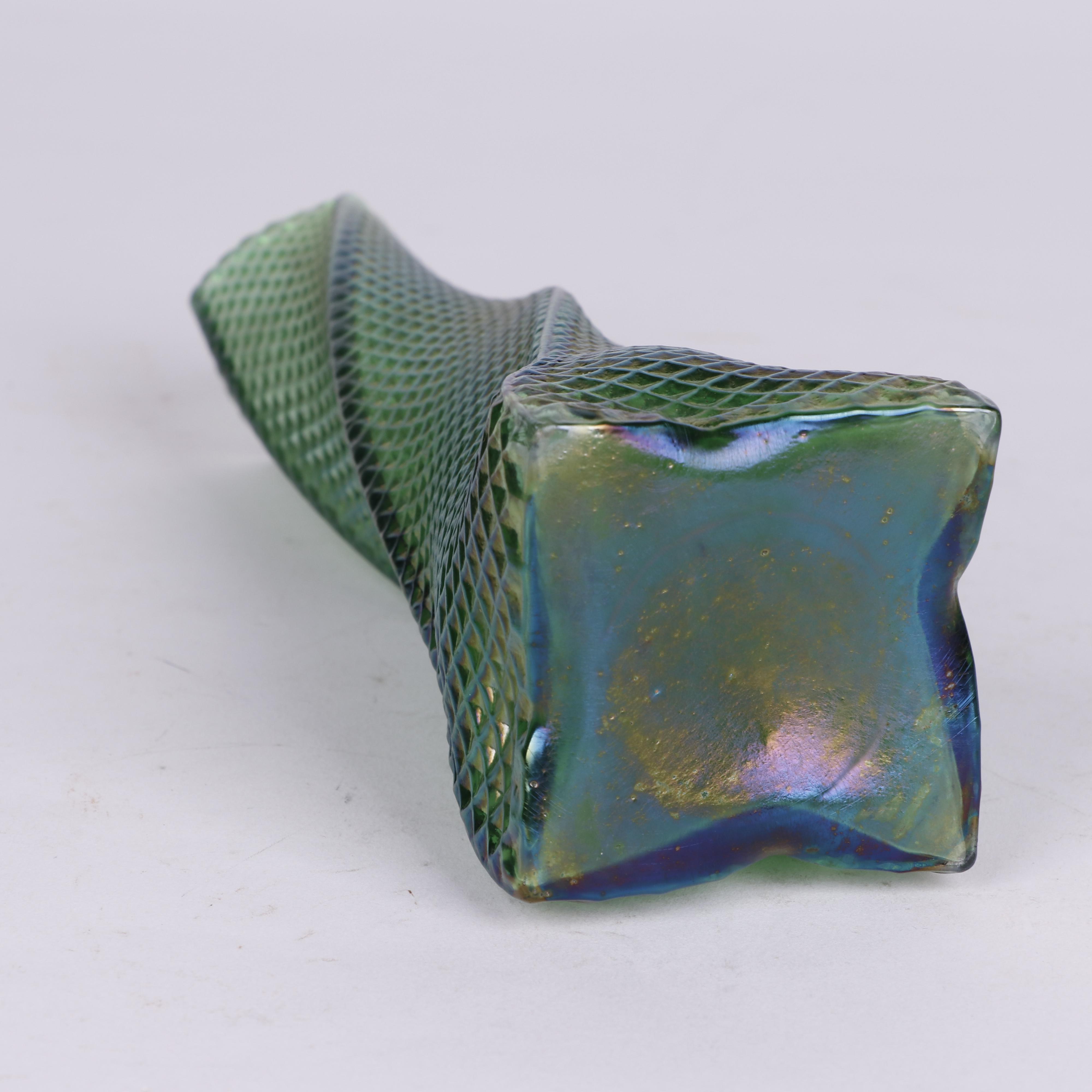 Iridescent Twisting Square Vase with Quilted Pattern