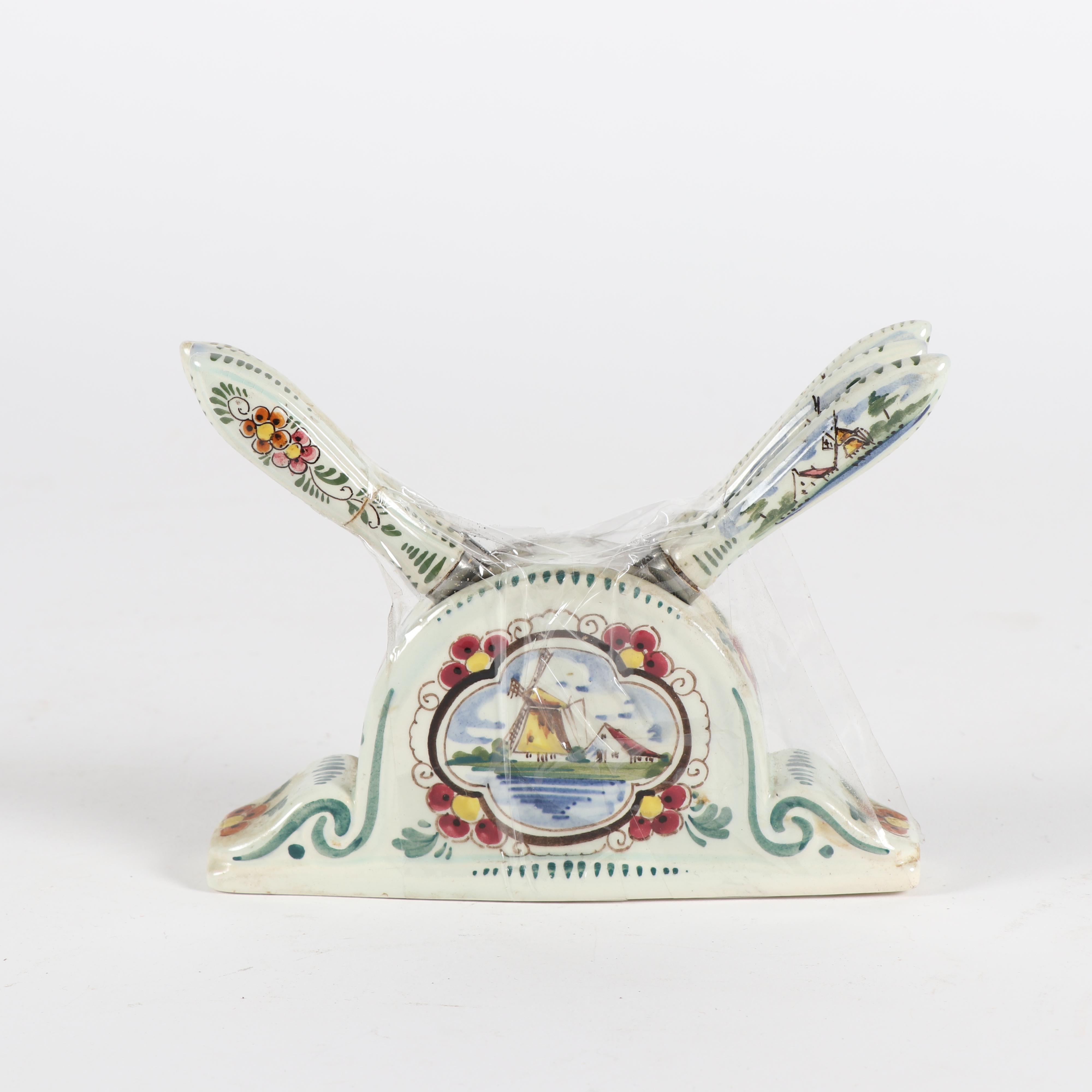 Delft Elesva Hand-Painted Polychrome Earthenware Knife Set