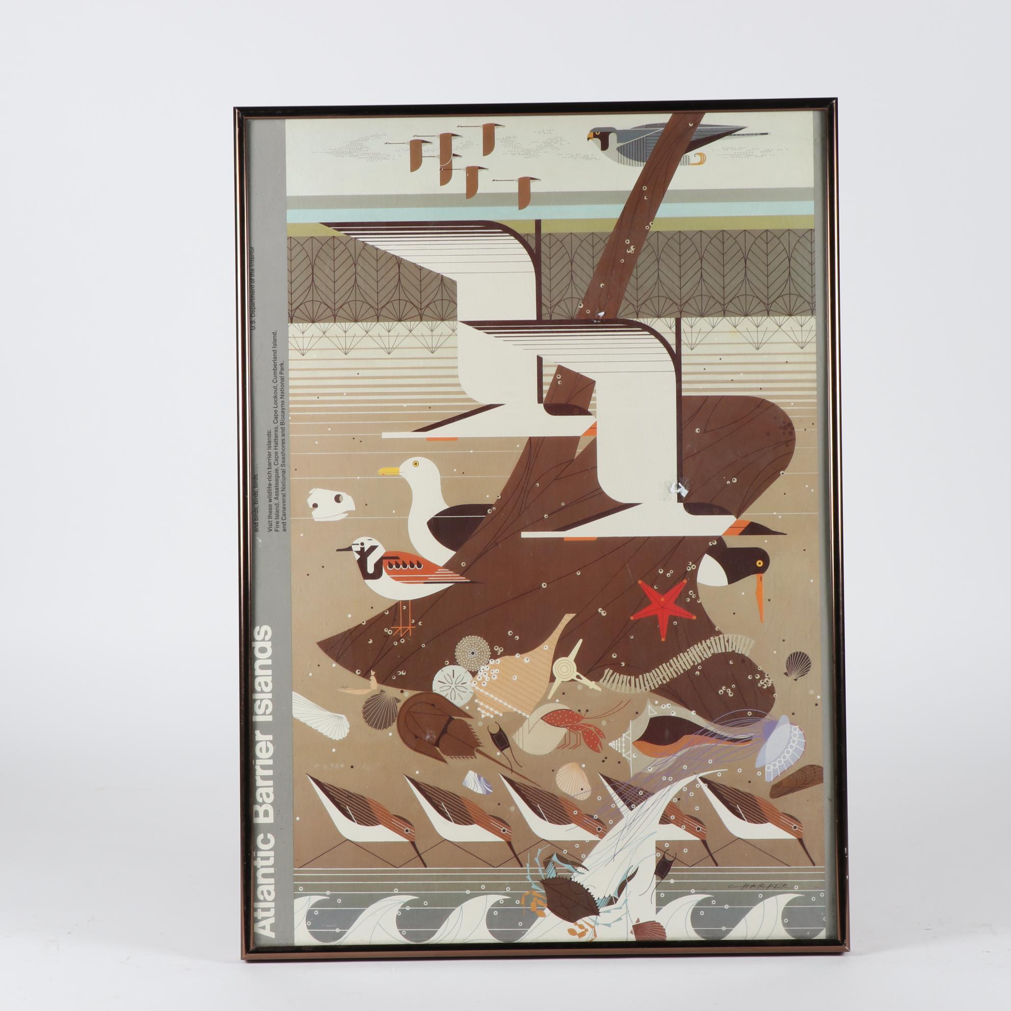 Charley Harper Offset Lithograph Poster "Atlantic Barrier Islands"