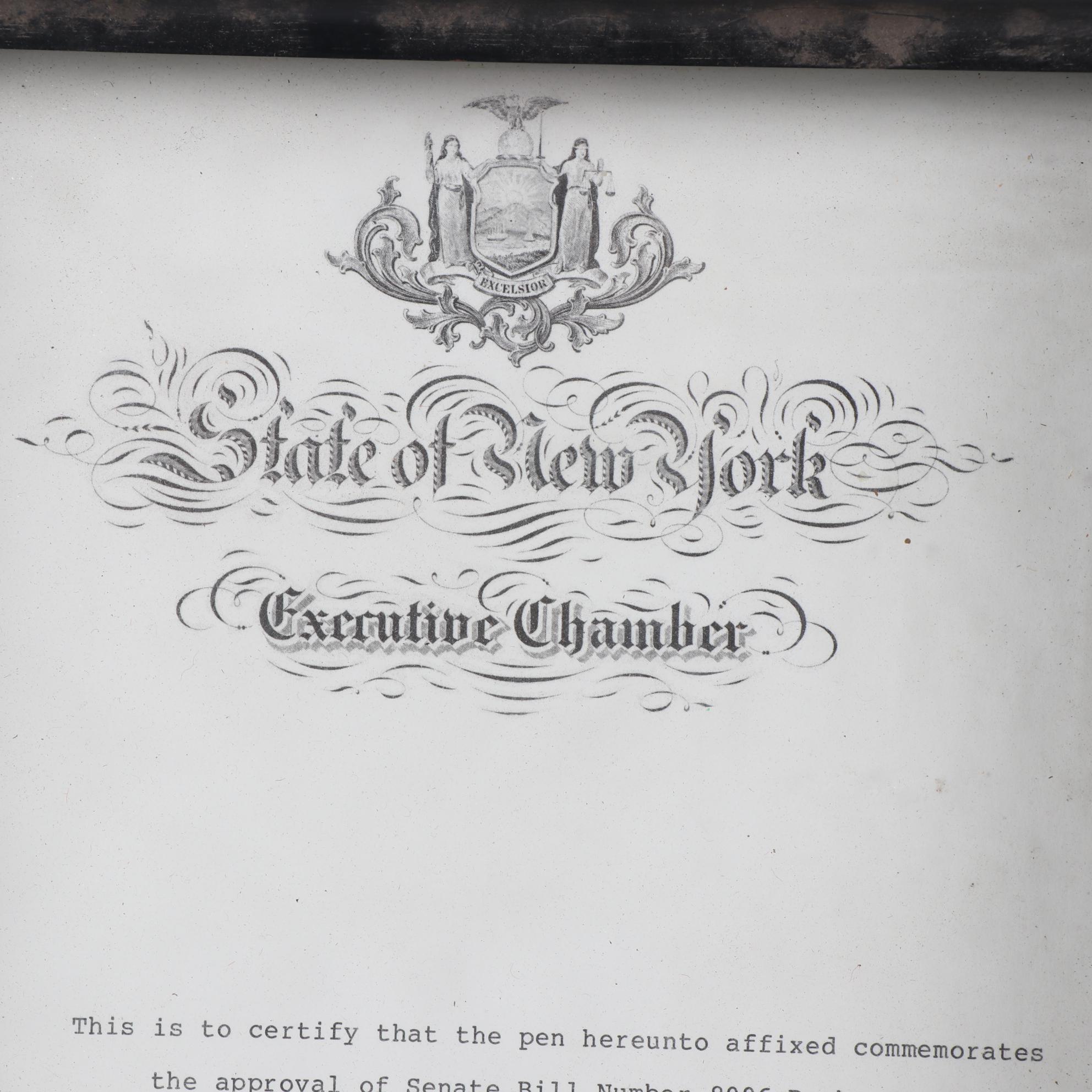 Framed New York Governor Mario Cuomo Signed Senate Documents with Pens