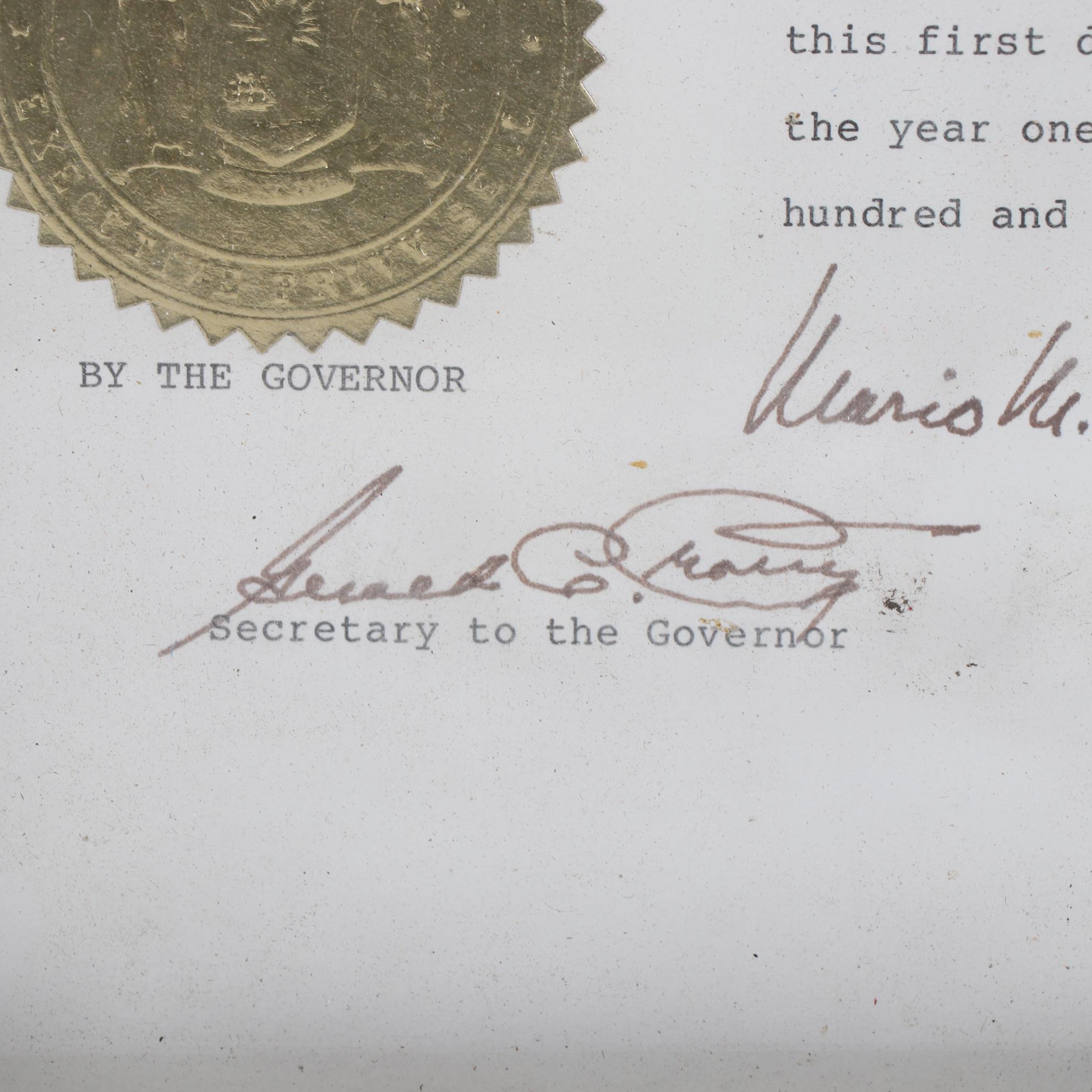 Framed New York Governor Mario Cuomo Signed Senate Documents with Pens