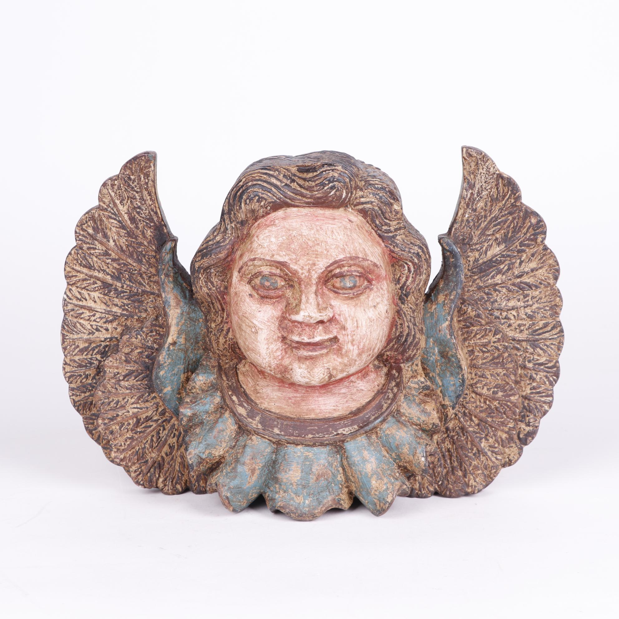 Folk Art Style Carved Wooden Angel Wall Hanging