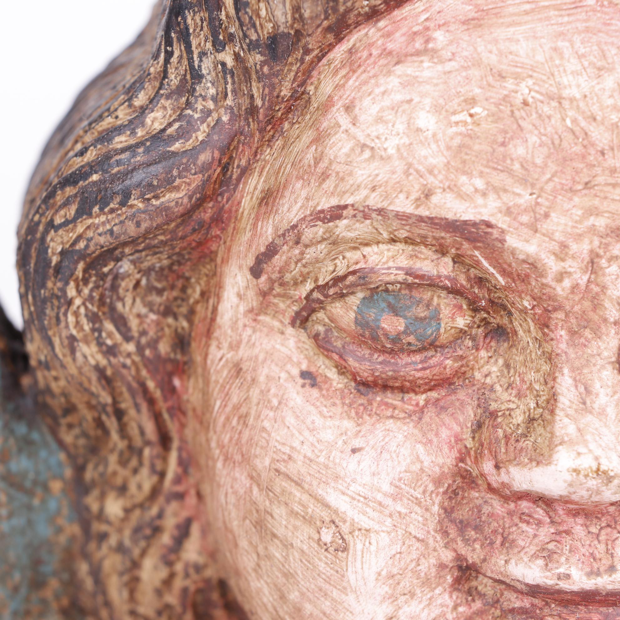 Folk Art Style Carved Wooden Angel Wall Hanging