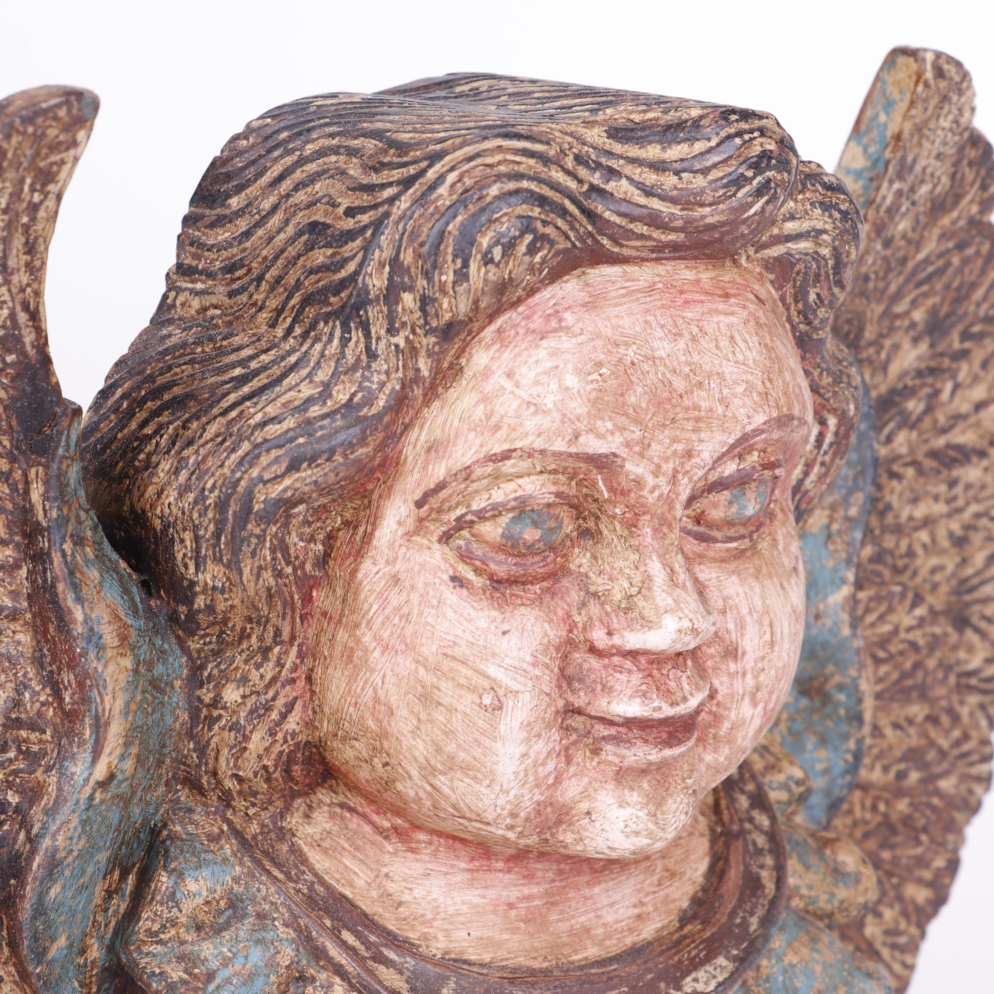 Folk Art Style Carved Wooden Angel Wall Hanging