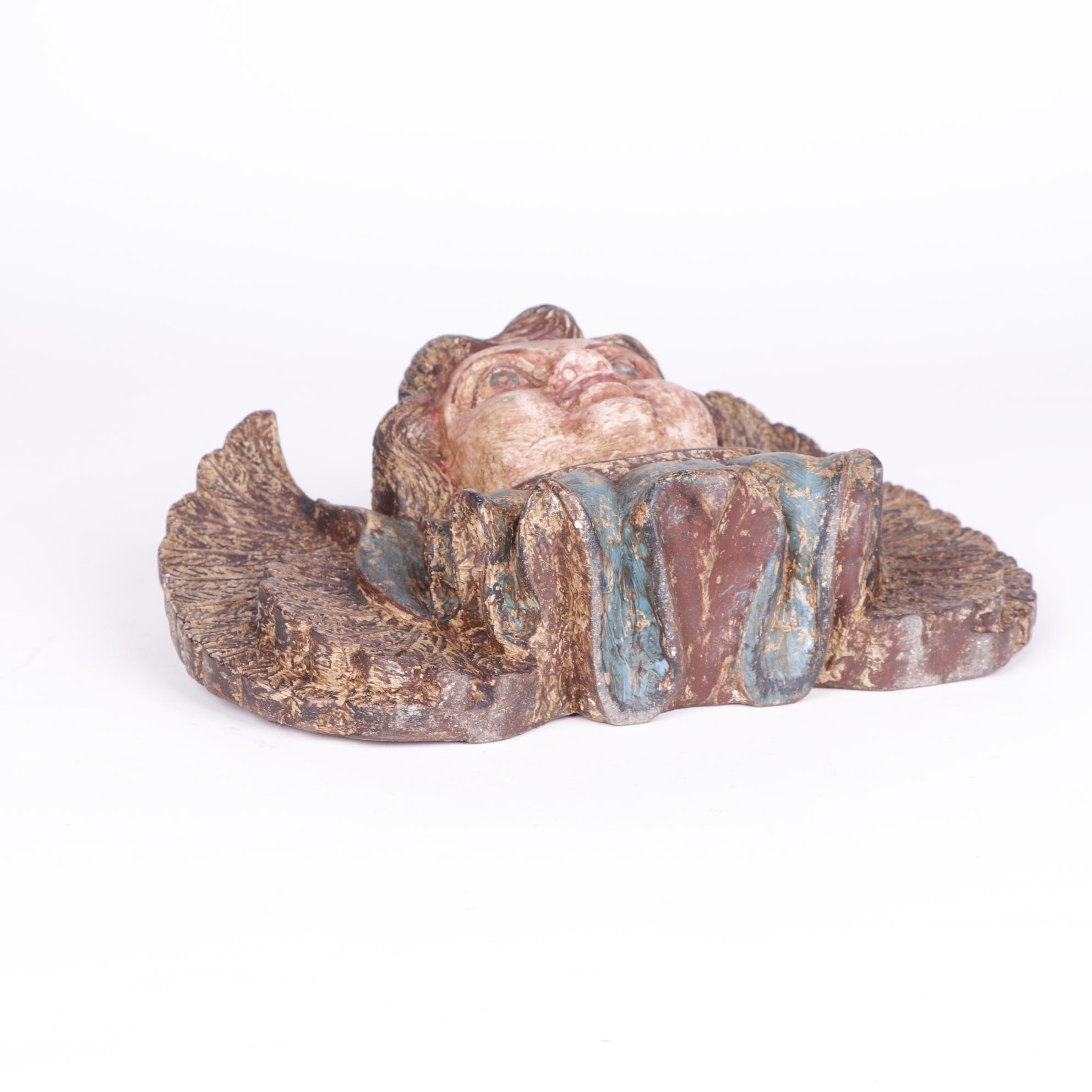 Folk Art Style Carved Wooden Angel Wall Hanging