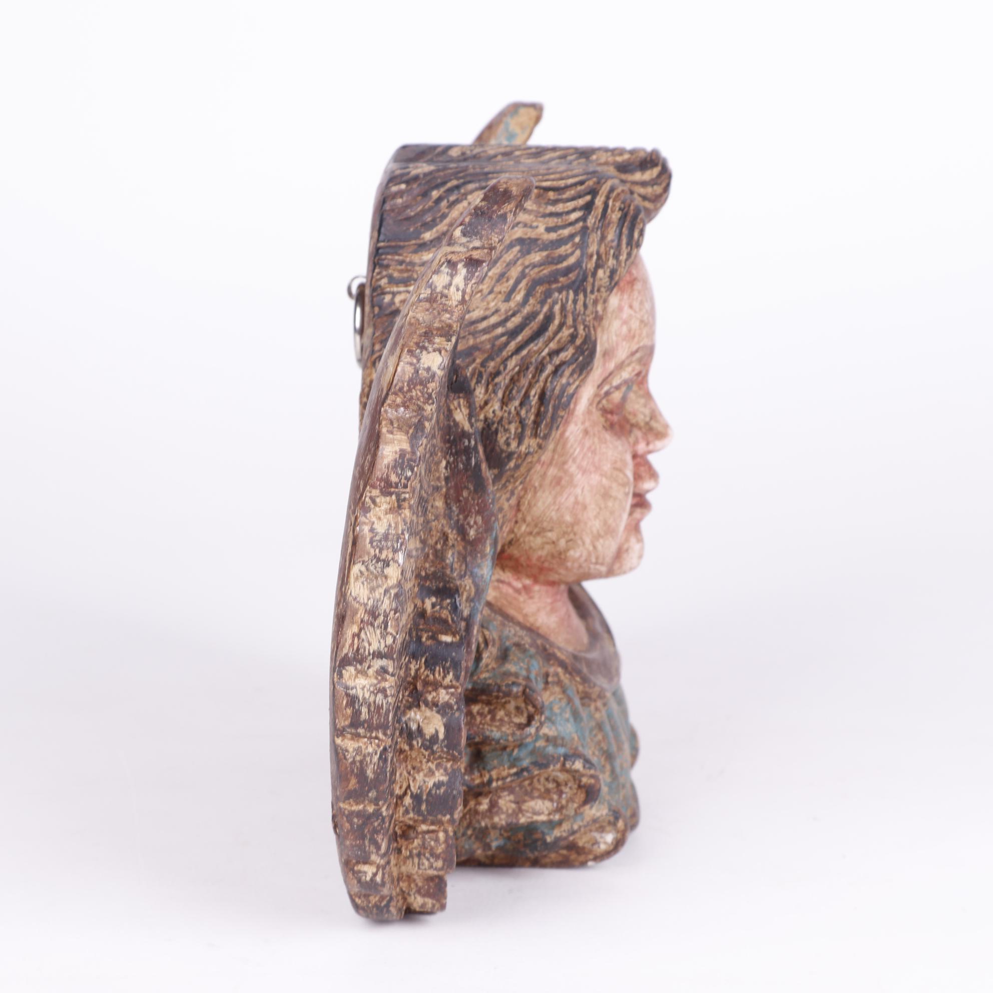 Folk Art Style Carved Wooden Angel Wall Hanging