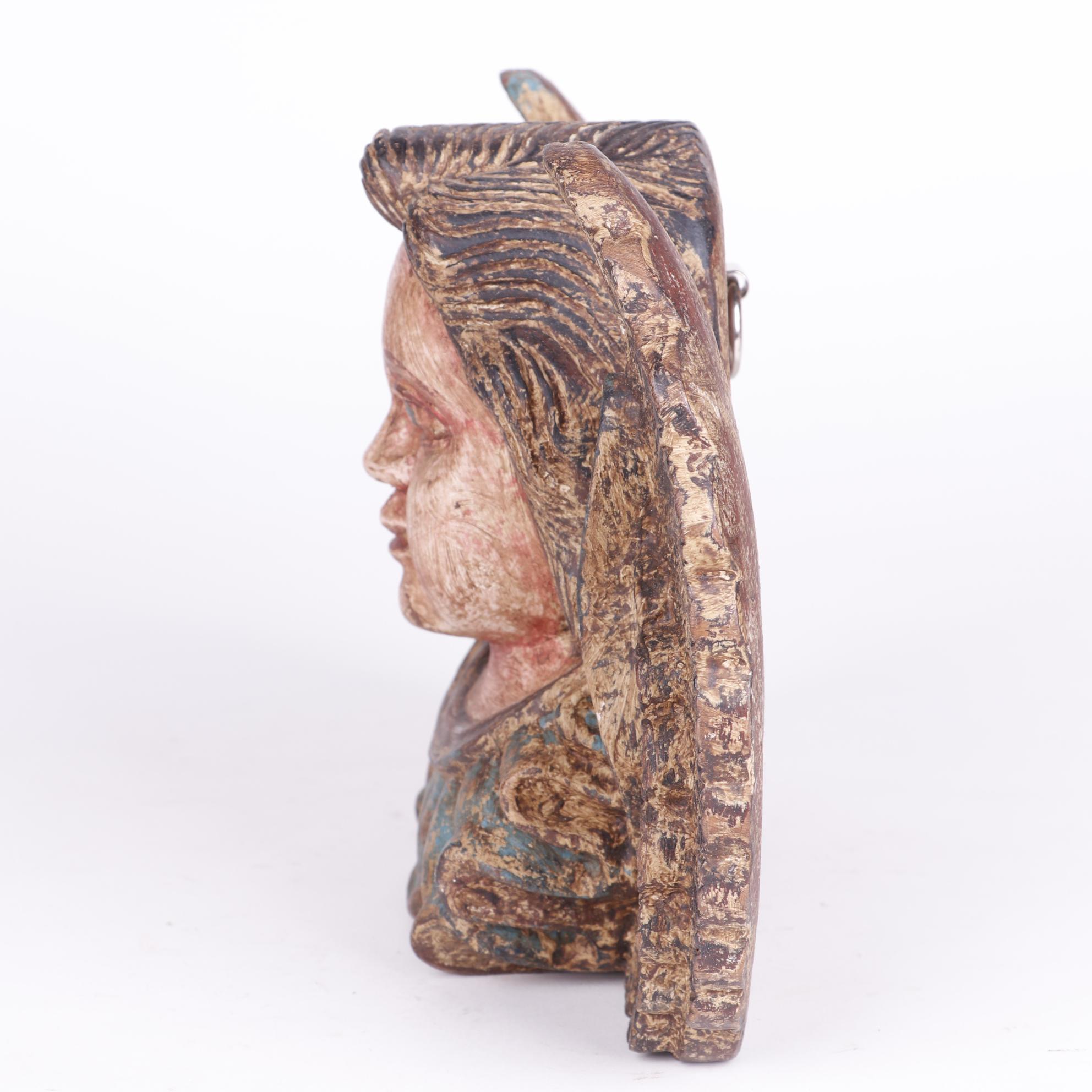 Folk Art Style Carved Wooden Angel Wall Hanging