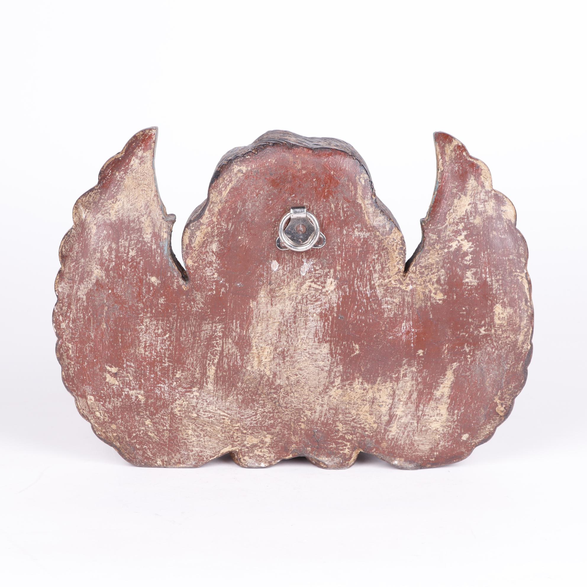 Folk Art Style Carved Wooden Angel Wall Hanging