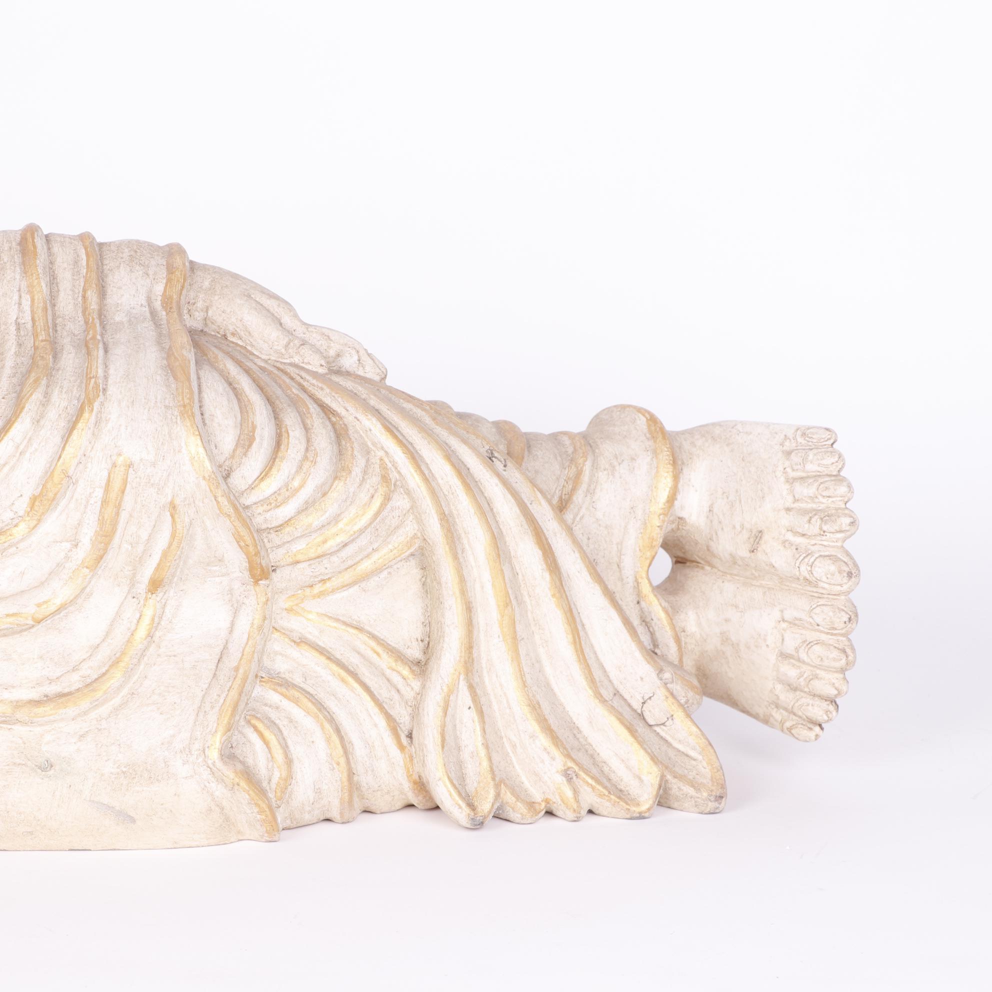 Reclining Buddha Carved Wooden Sculpture