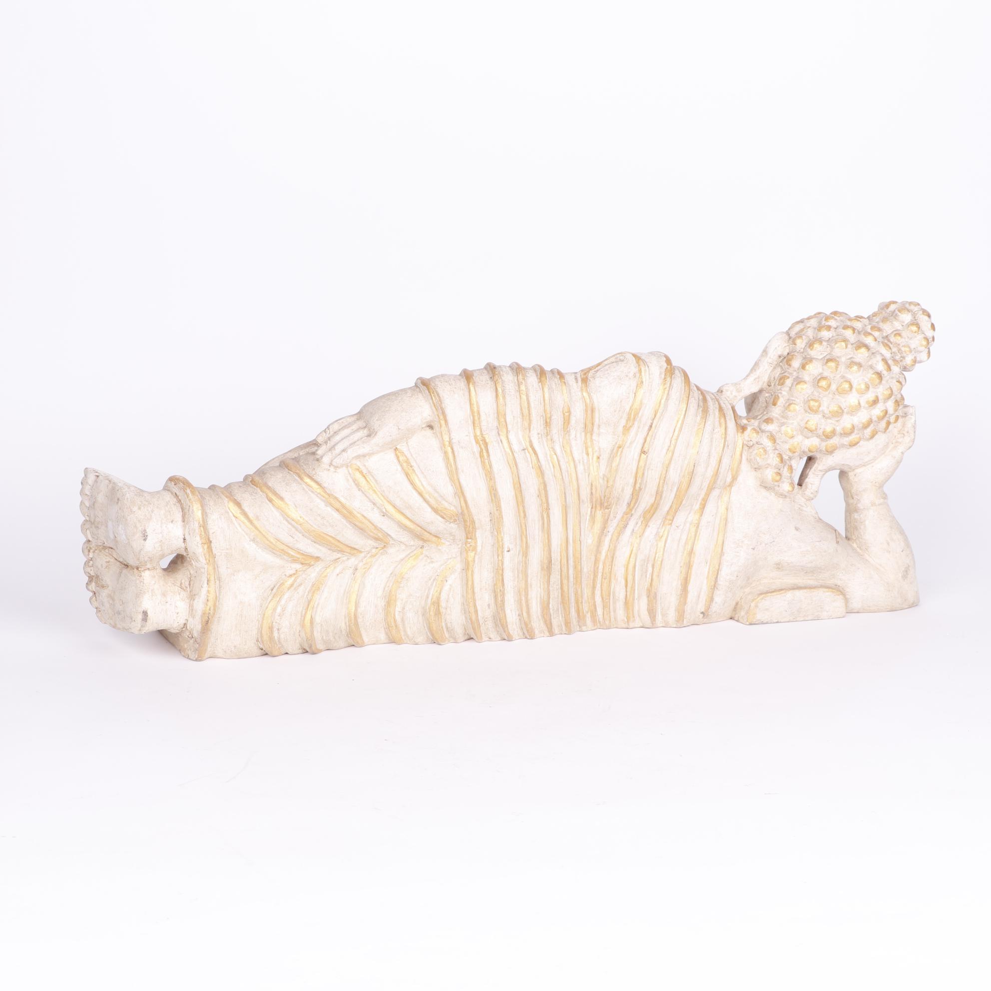 Reclining Buddha Carved Wooden Sculpture