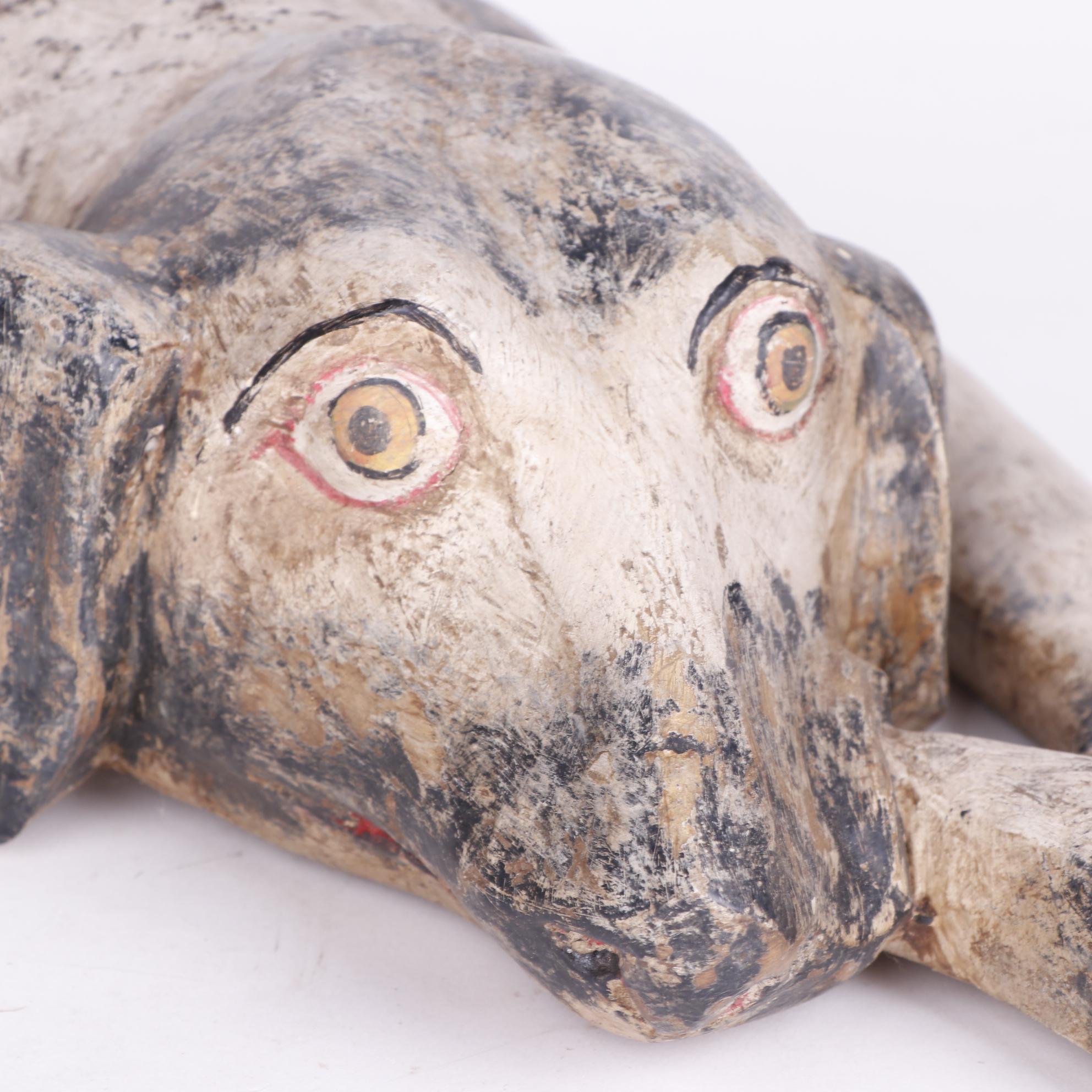 Folk Art Style Carved Wooden Dog Sculpture