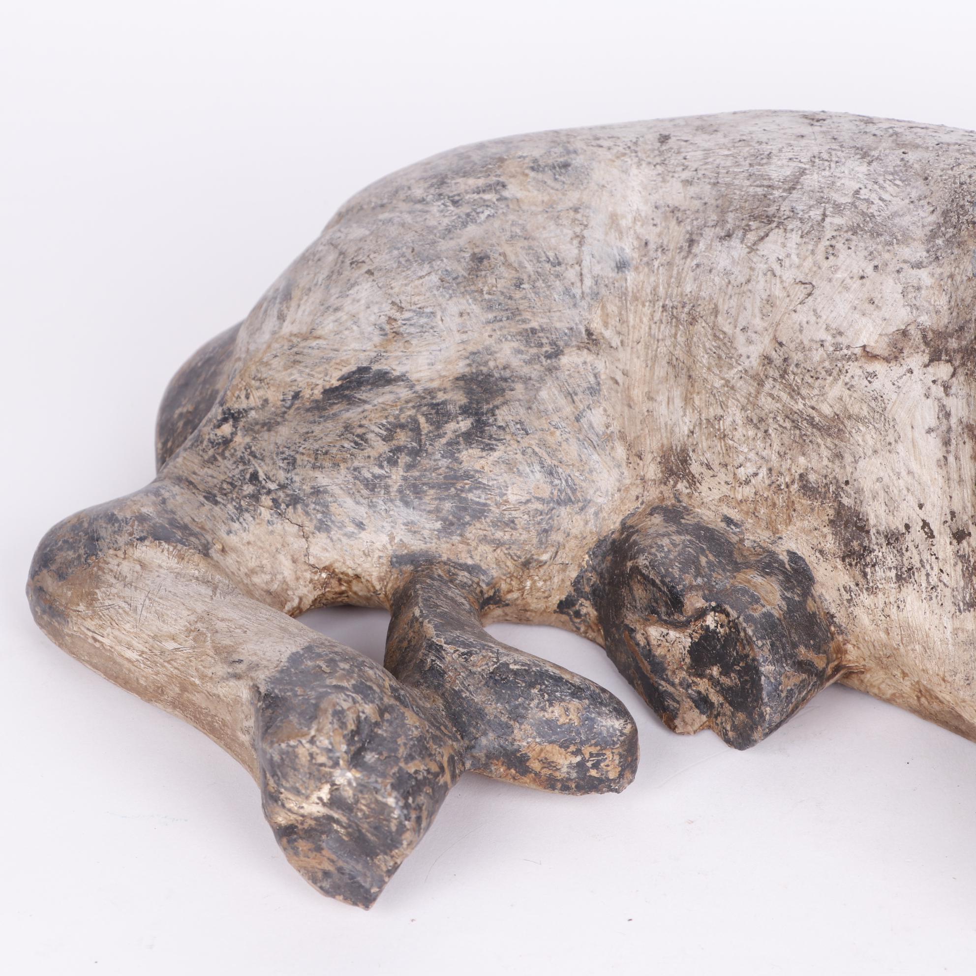 Folk Art Style Carved Wooden Dog Sculpture