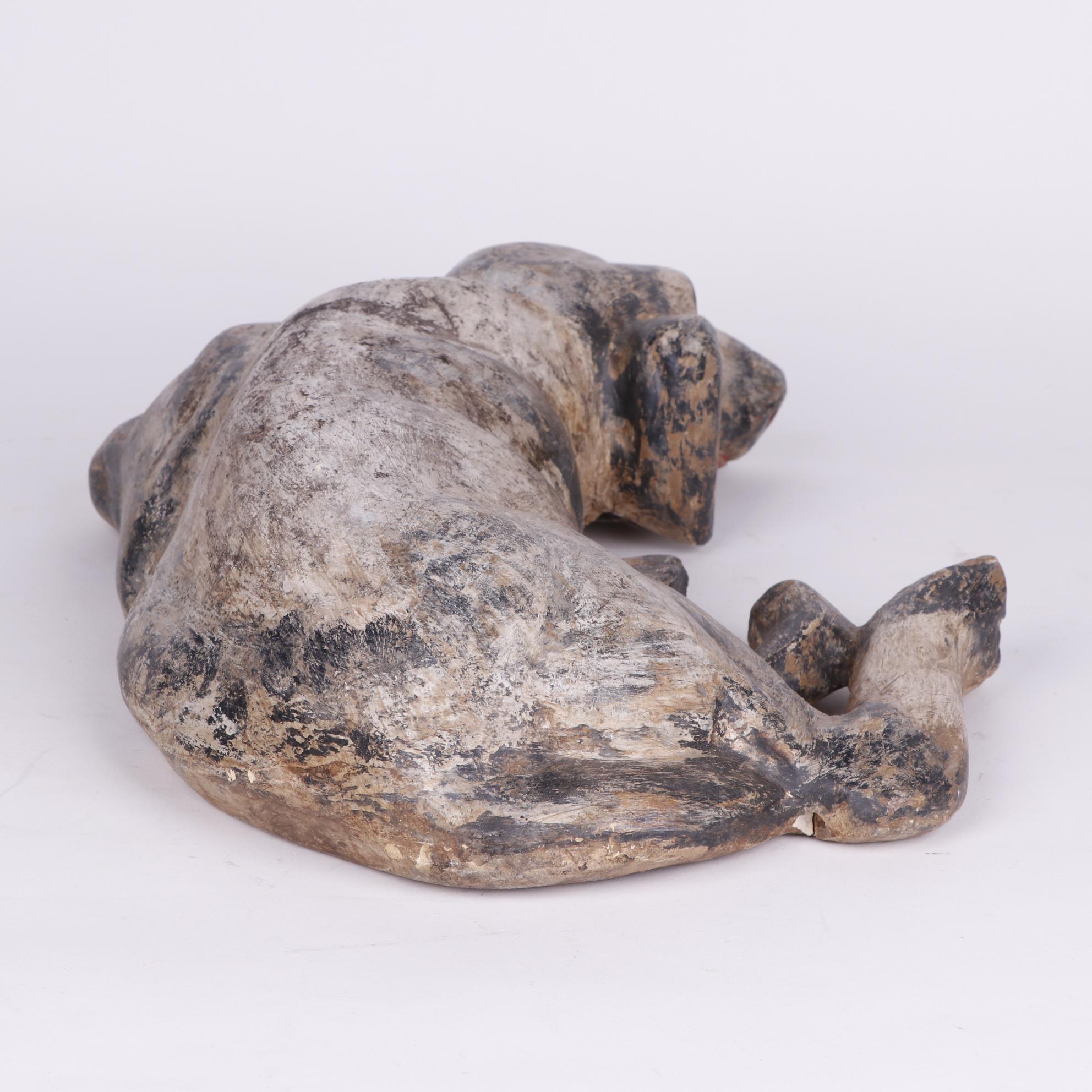 Folk Art Style Carved Wooden Dog Sculpture