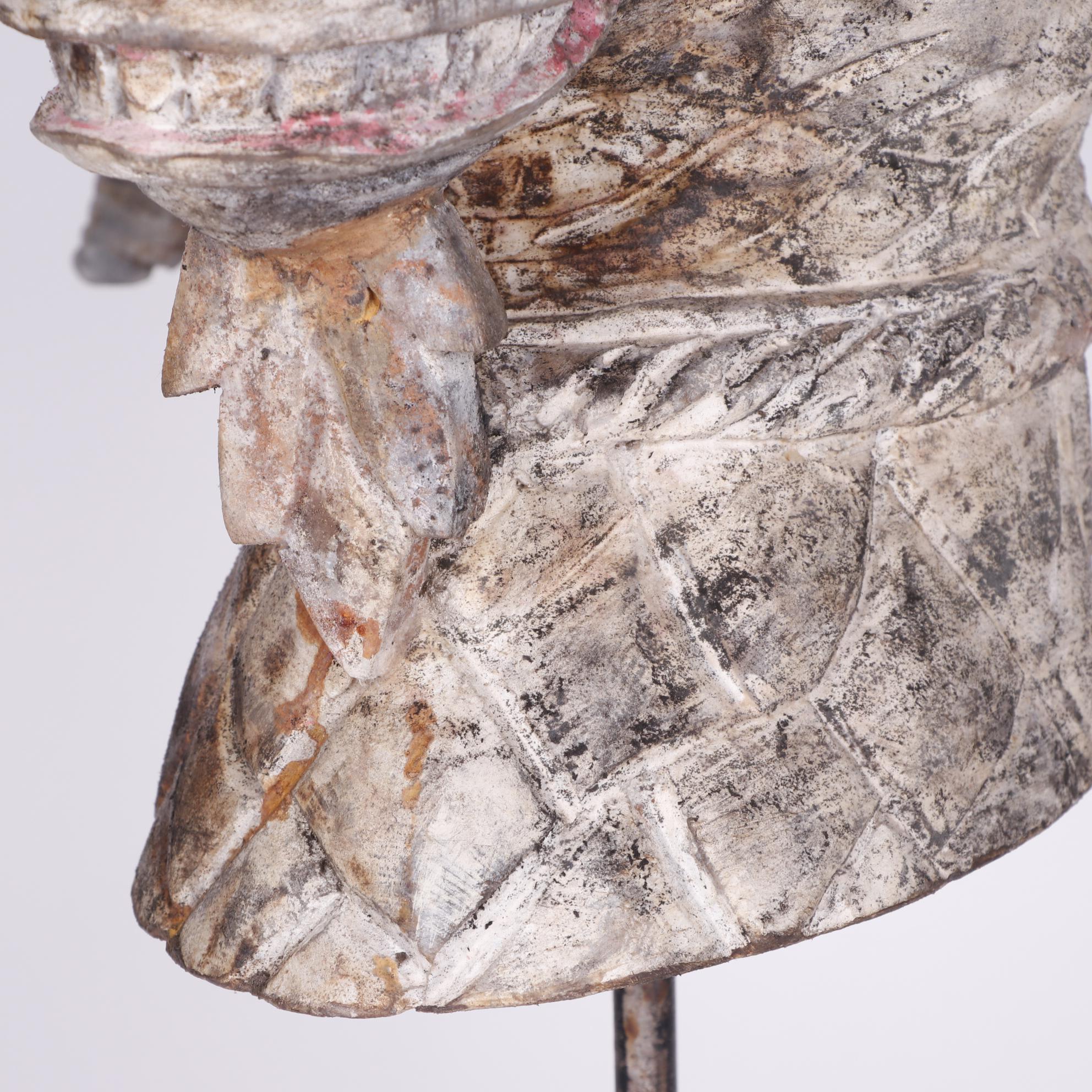 Folk Art Style Carved Wooden Billy Goat Head on Stand