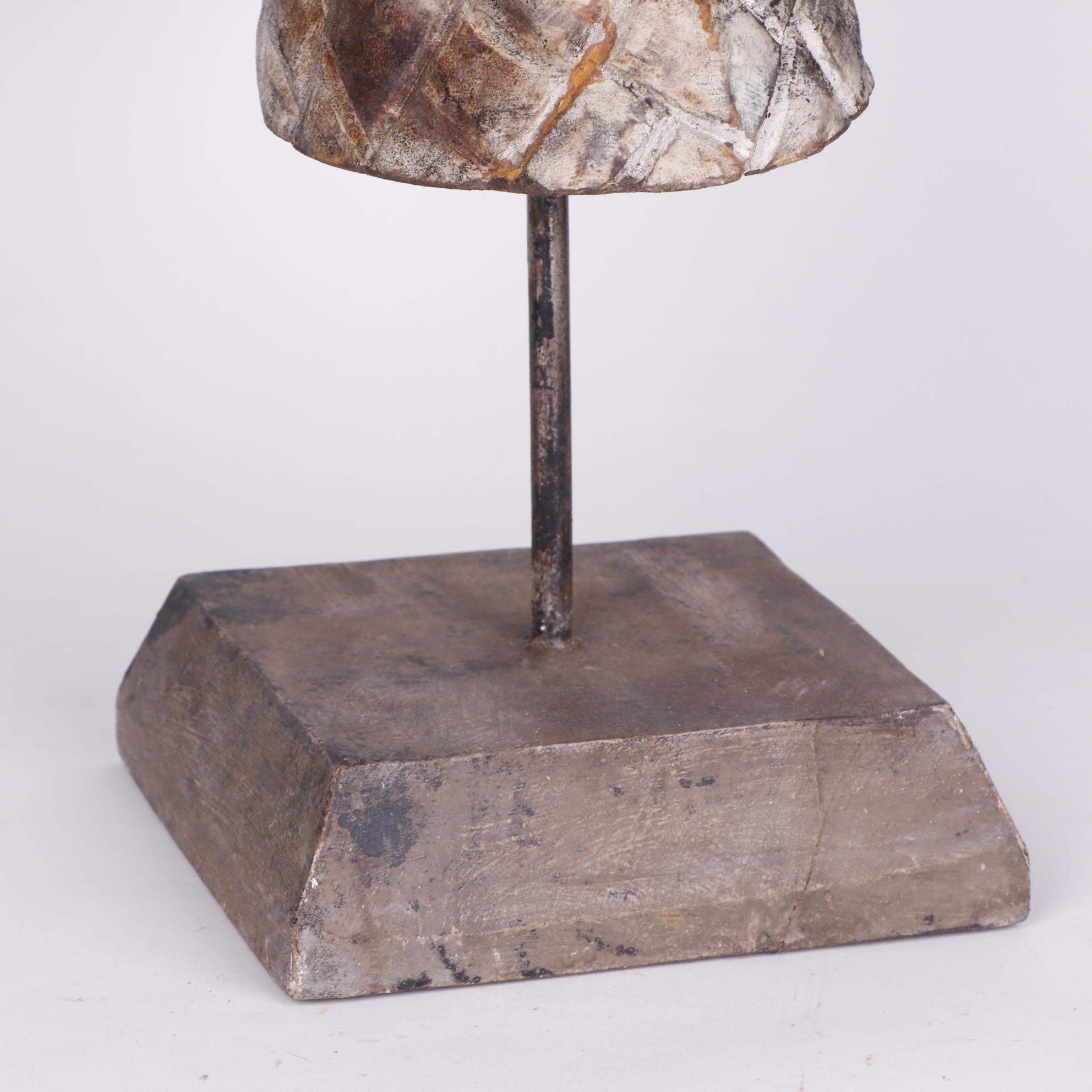 Folk Art Style Carved Wooden Billy Goat Head on Stand